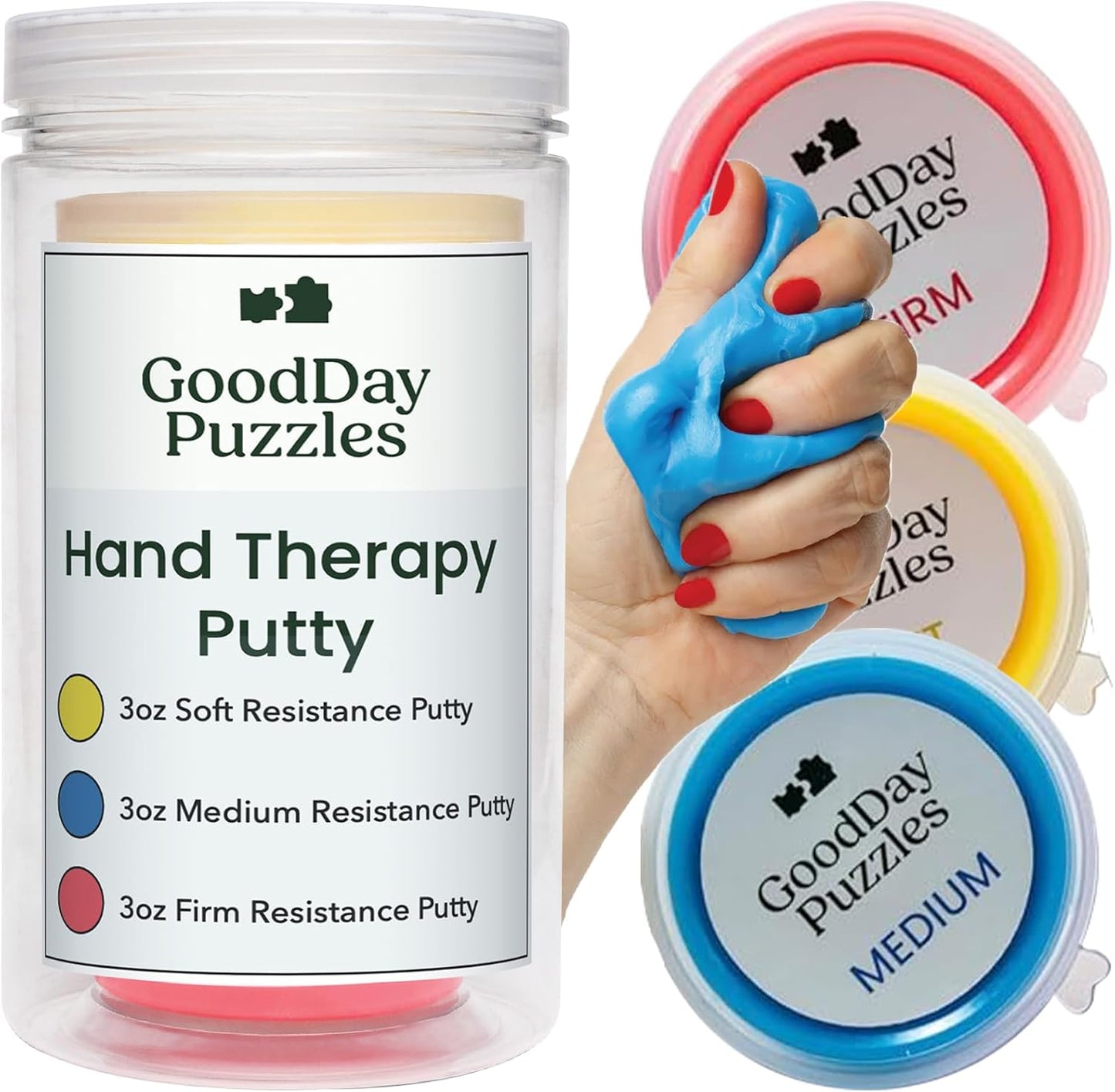 Hand Therapy Putty 3 Piece Set for Hand Strengthening and Stress Relief