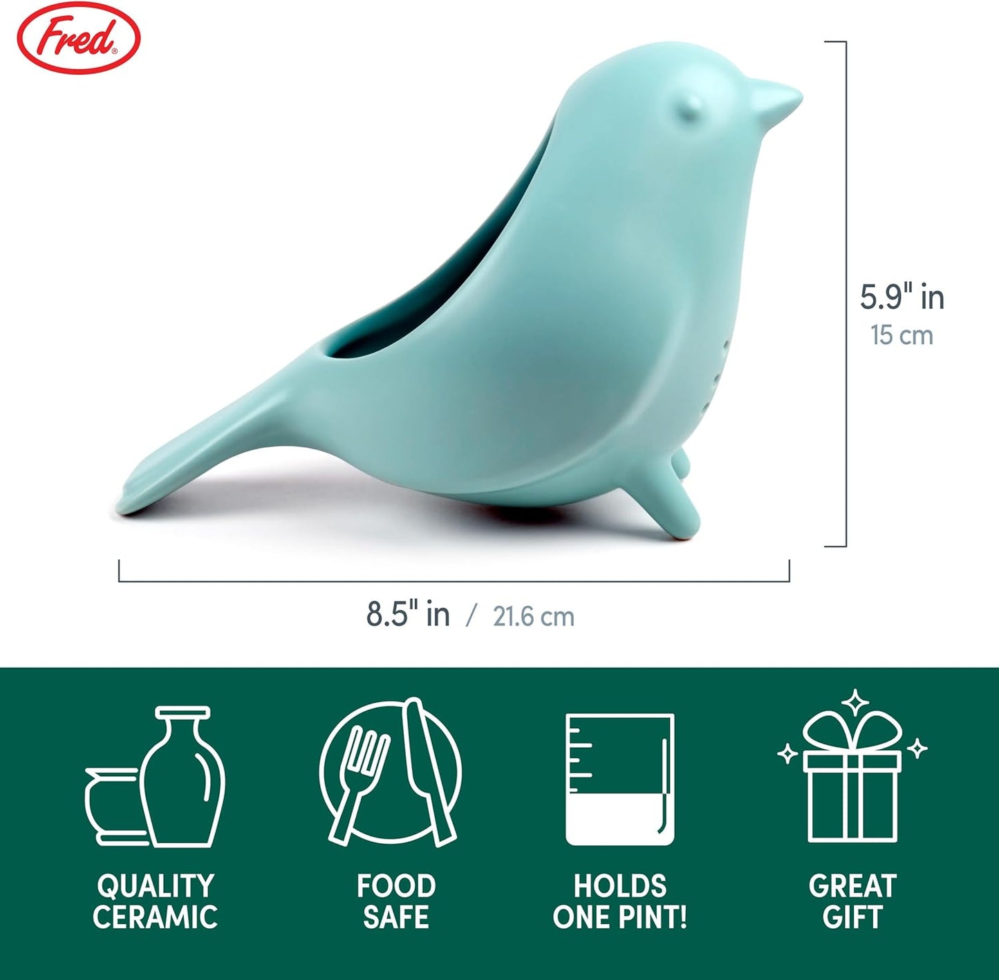 Genuine Fred BLUE BIRD Ceramic Colander, Charming, Unique Design, Berry Colander, Fun Kitchen Gadget