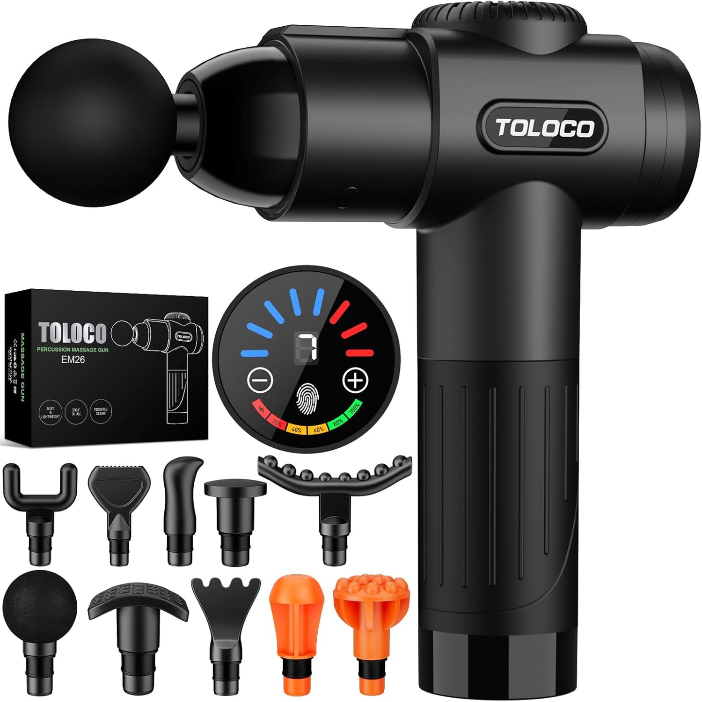 TOLOCO Massage Gun, Deep Tissue Back Massage, 10 Heads, Quiet Motor