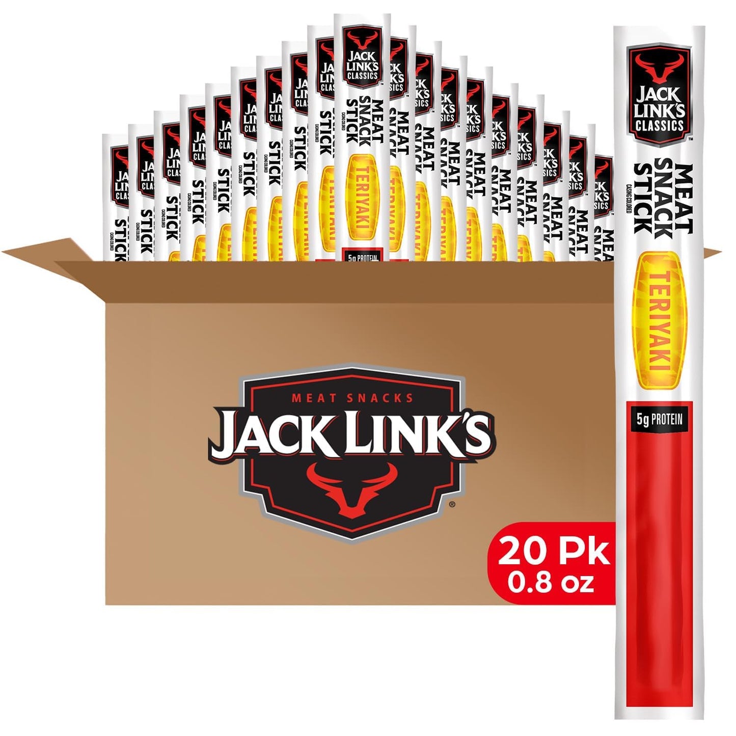 Jack Link's Classics Original Jerky Sticks, 20 Count, 0.8 oz Sticks, Made with Beef and Pork