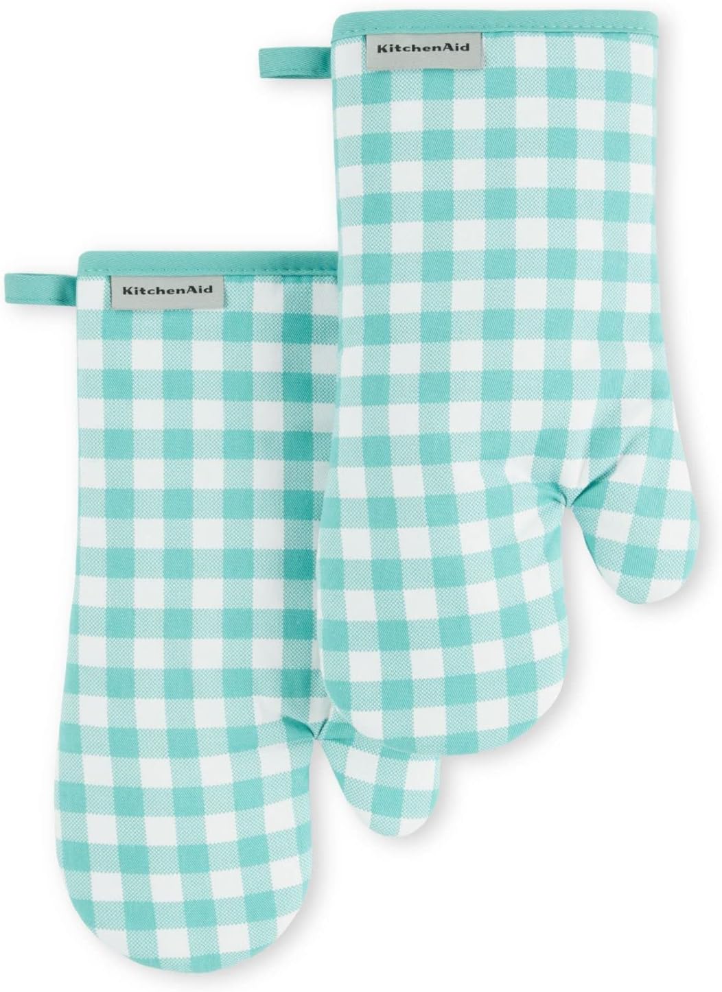 KitchenAid Gingham Oven Mitt 2-Pack Set, Milkshake Tan, 7"x13"