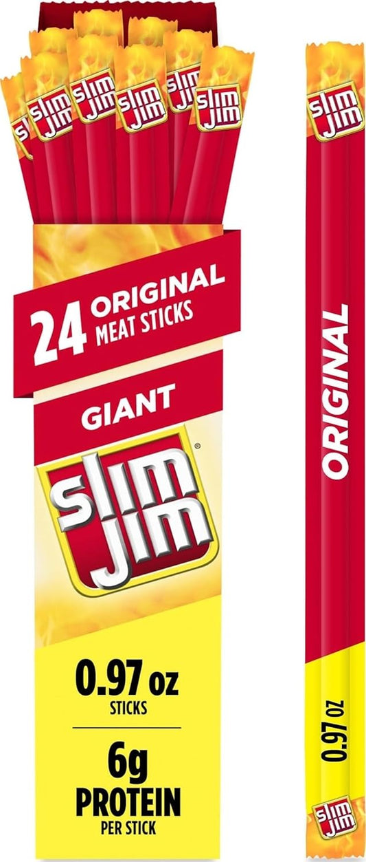 Slim Jim Original Flavor Giant Smoked Meat Sticks, 24 Count, 0.97 oz Each
