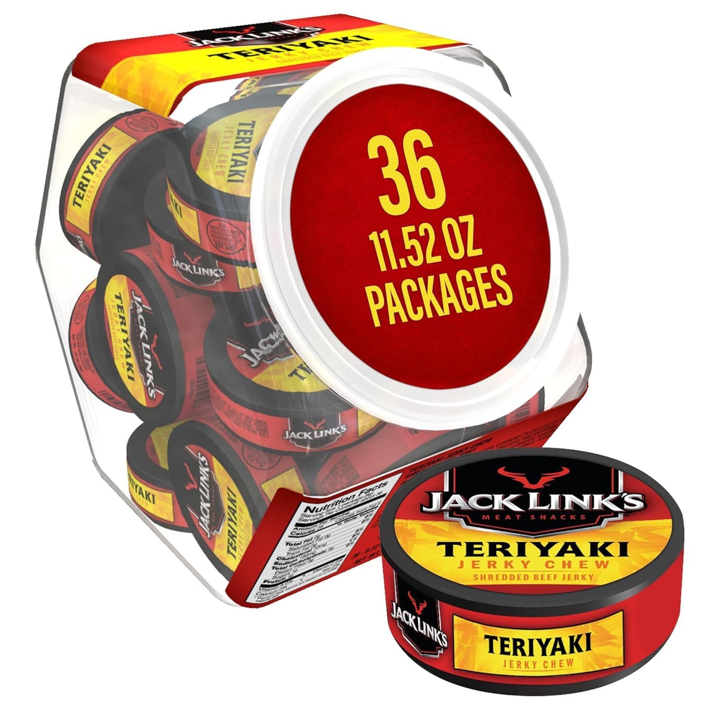 Jack Link's Original Beef Jerky Chew, 36 Pack, 0.32 oz Tins, Ready to Eat Protein Snacks