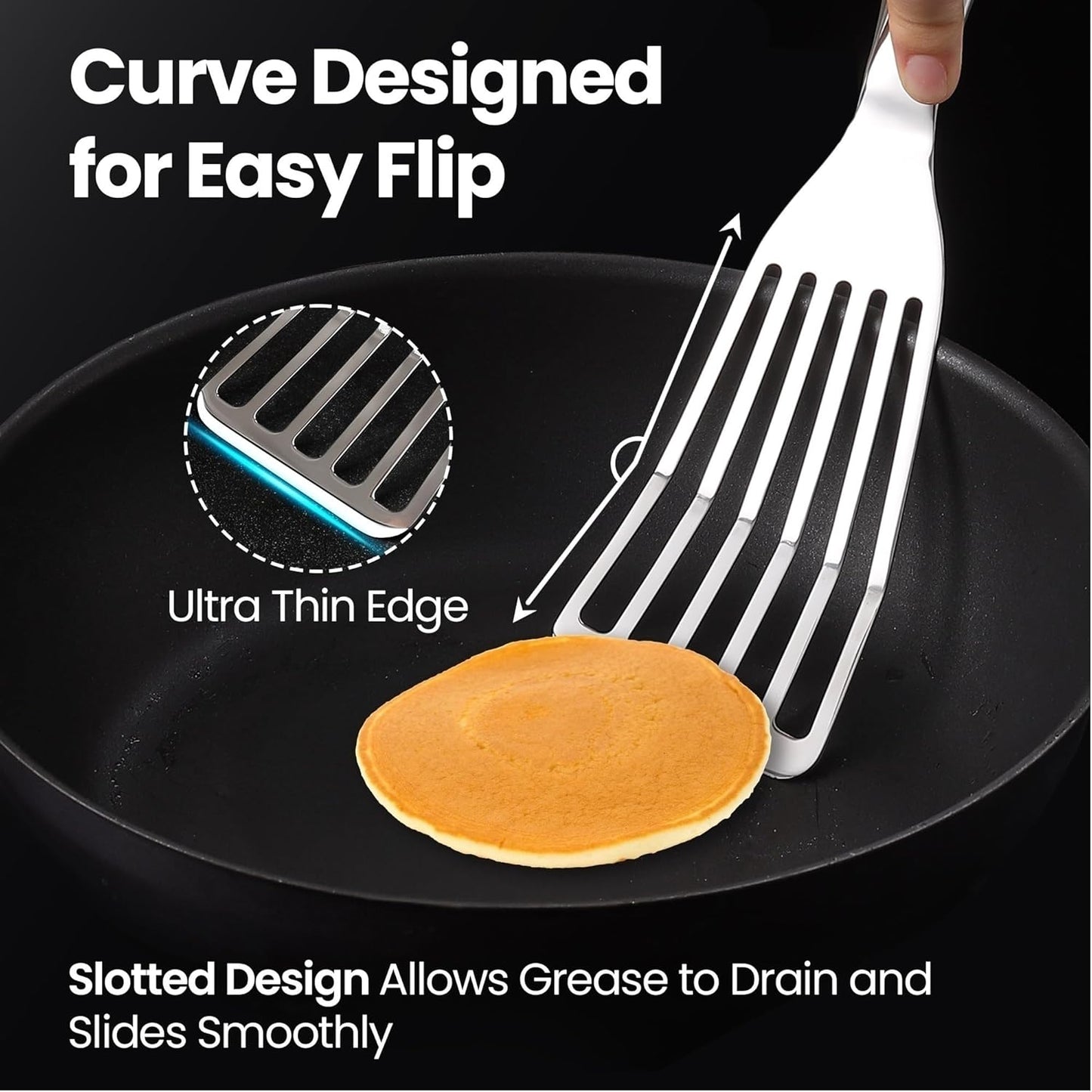Gourmet Easy Fish Spatula Set, Ultra-Thin Edge for Easy Turning & Flipping | Stainless Steel, Kids Friendly, Ergonomic Non-Slip Grip for Secure Control, Versatile Use, Dishwasher Safe, 5-Year Warranty