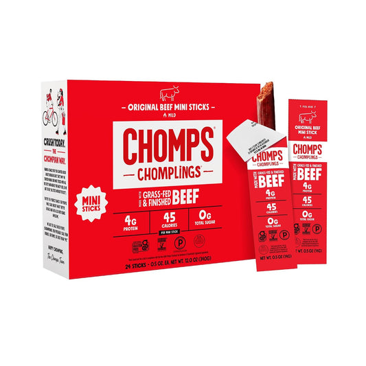 Chomps Grass-Fed Beef Jerky Snack Sticks 24-Pack 0.5oz Keto Paleo Whole30