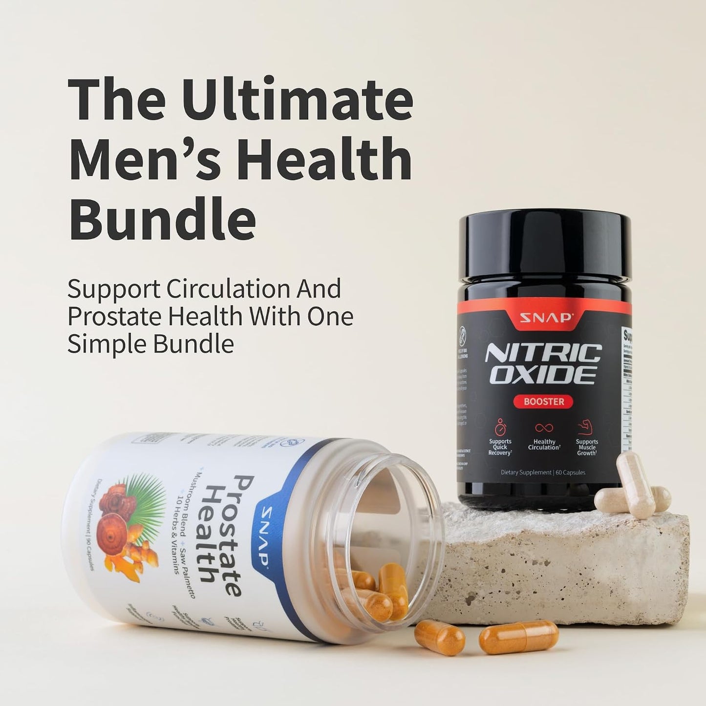 Snap Supplements Nitric Oxide Booster + Prostate Health Supplements for Men, Circulation, Stamina & Urinary Support, L-Citrulline, L-Arginine, Saw Palmetto for Men, Caffeine-Free, 60 + 90 Capsules