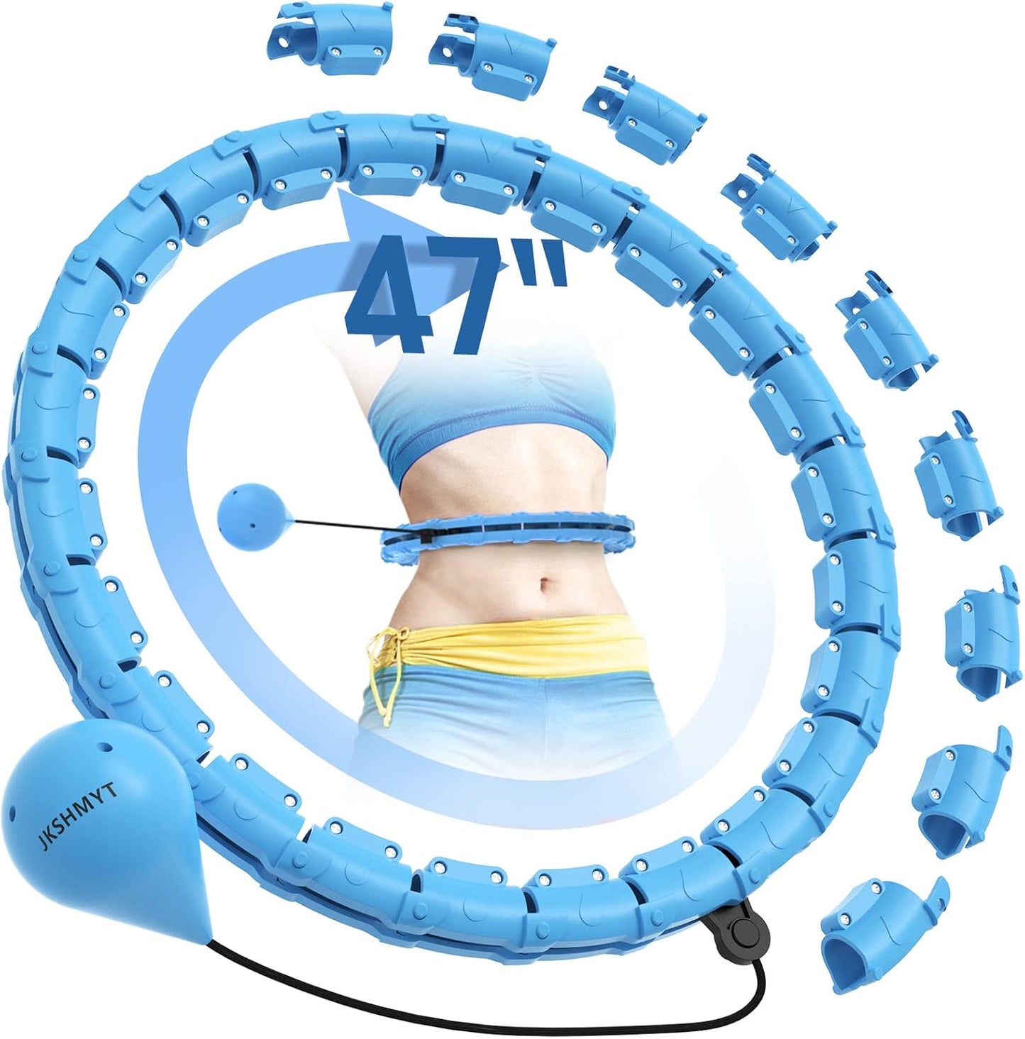 Weighted Hula Hoop for Adults - 47" Fitness Hoop with 24 Detachable Links for Weight Loss