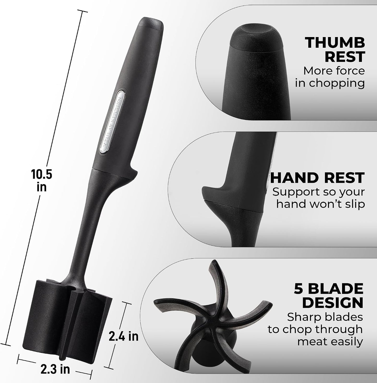 Zulay Kitchen Ground Meat Chopper Tool – 5-Blade Nylon Meat Chopper for Ground Beef, Non-Toxic Food Safe Meat Masher & Breaker, Heat Resistant to 180°C, Dishwasher Safe – Black