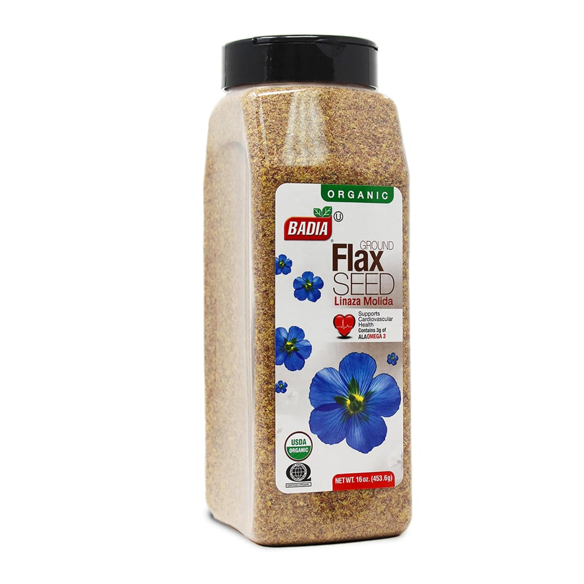 Badia Organic Ground Flax Seed, 16 oz - Superfood High in Fiber & Omega-3, Certified Organic, Non-GMO, Gluten-Free & Vegan-Friendly