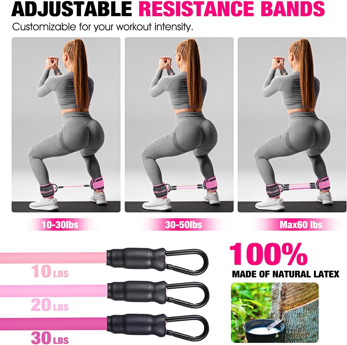 Ankle Resistance Bands with Cuffs for Leg, Booty & Hip Workouts