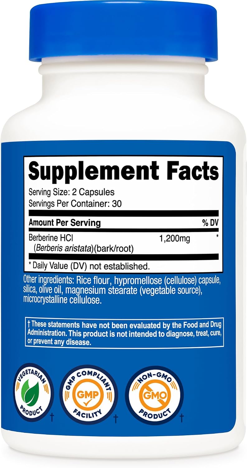 Nutricost Berberine HCl 1200mg , 60 Vegetarian Capsules - Gluten Free & Non-GMO