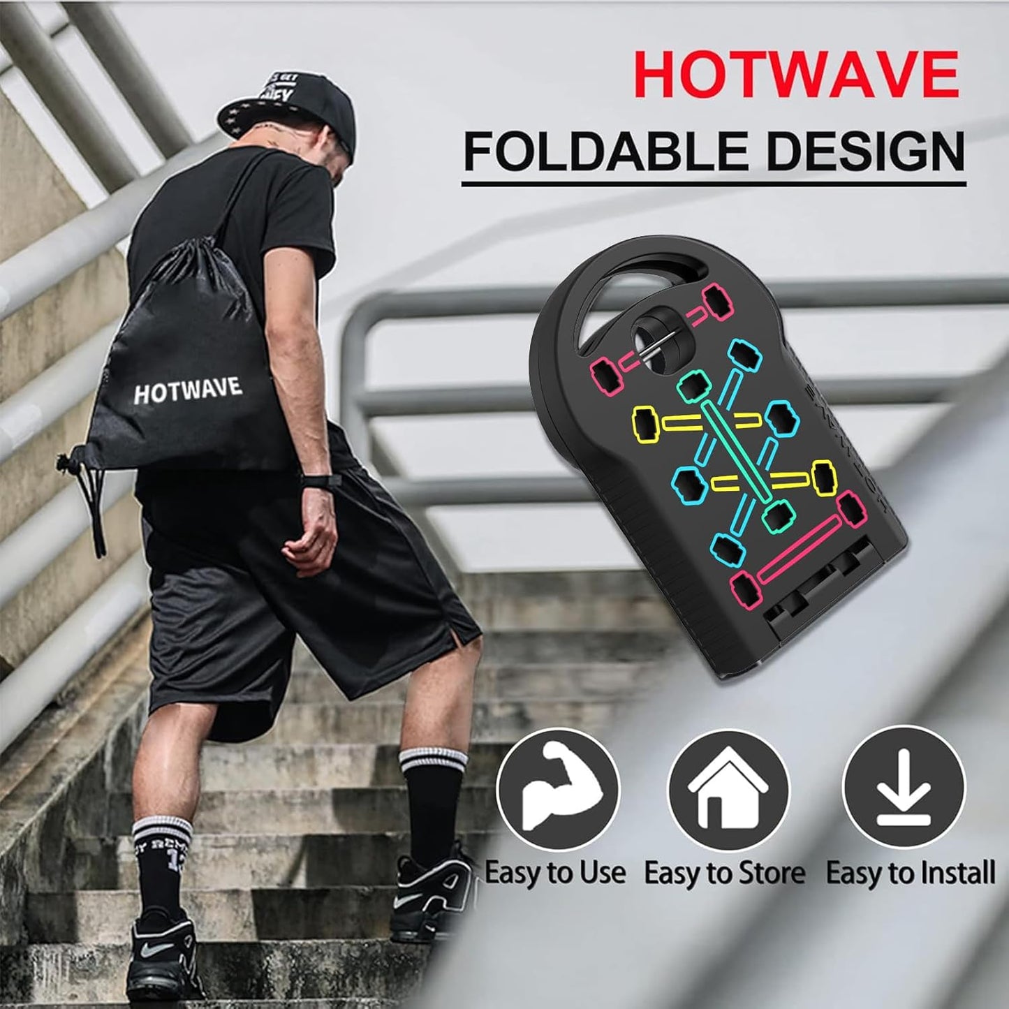 HOTWAVE 20-in-1 Foldable Push Up Board for Home Gym Strength Training