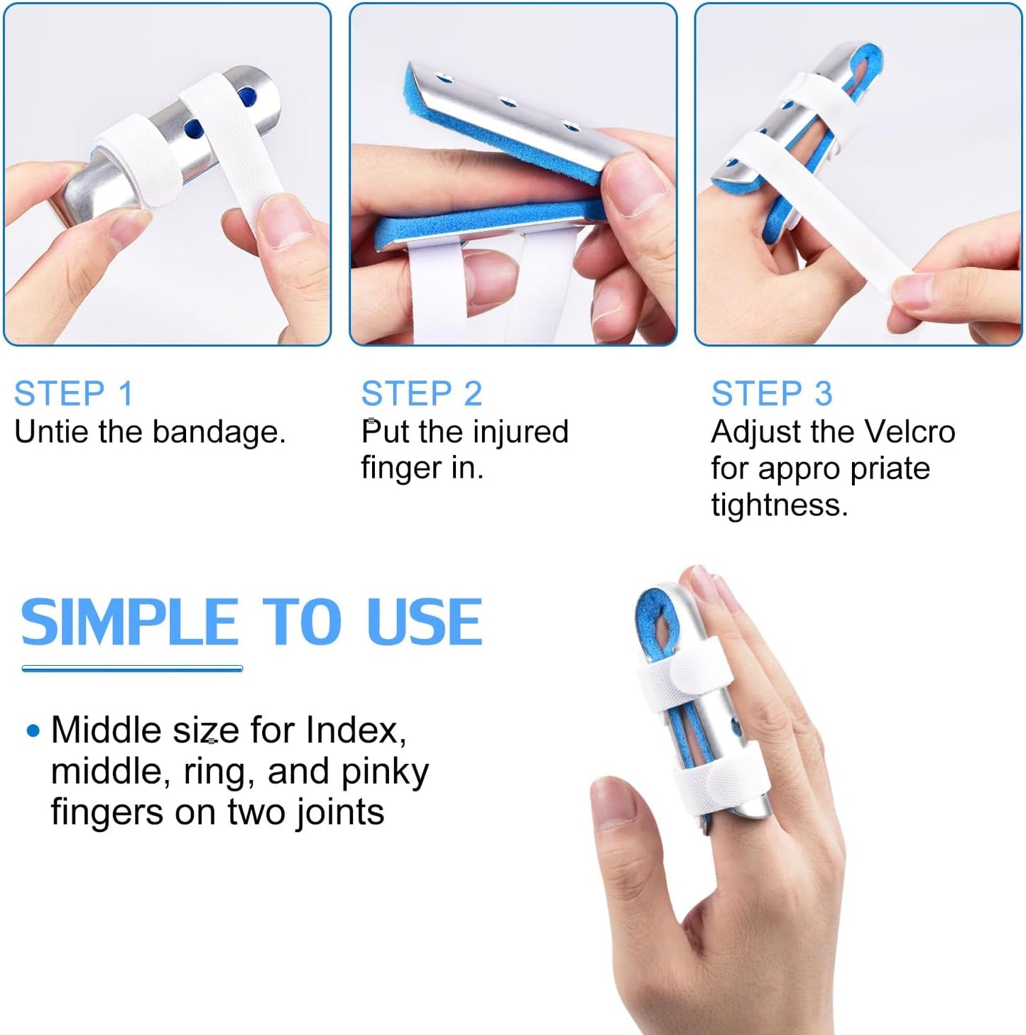 Sopito Finger Splint, 2pcs Finger Support Brace for Arthritis Middle Size