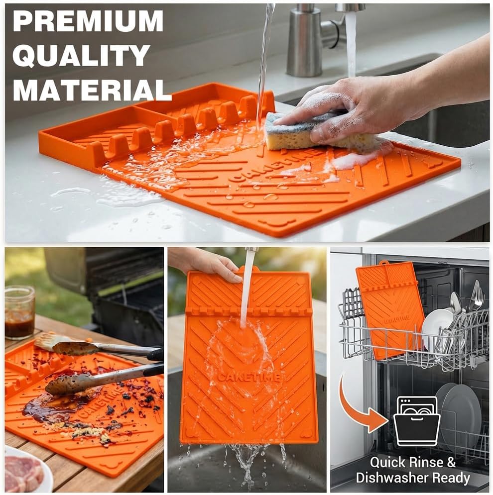 CAKETIME Silicone Grill Mats for Blackstone Griddle Accessories Baking Cooking Kitchen BBQ Must Haves Countertop Weber Traeger Stove Outdoor Camping Lawn Orange Father Dad Chef Men Gifts