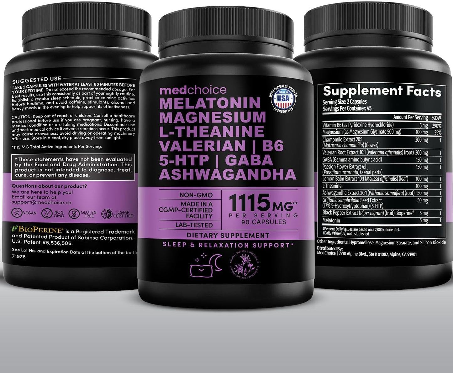 12-in-1 Melatonin Sleep Capsules - Natural Sleep Aids for Adults with Melatonin 5mg and Magnesium Glycinate 500mg, Sleep Aid with Ashwagandha, L Theanine, Valerian Root, GABA, 5-HTP (90ct, Pack of 1)