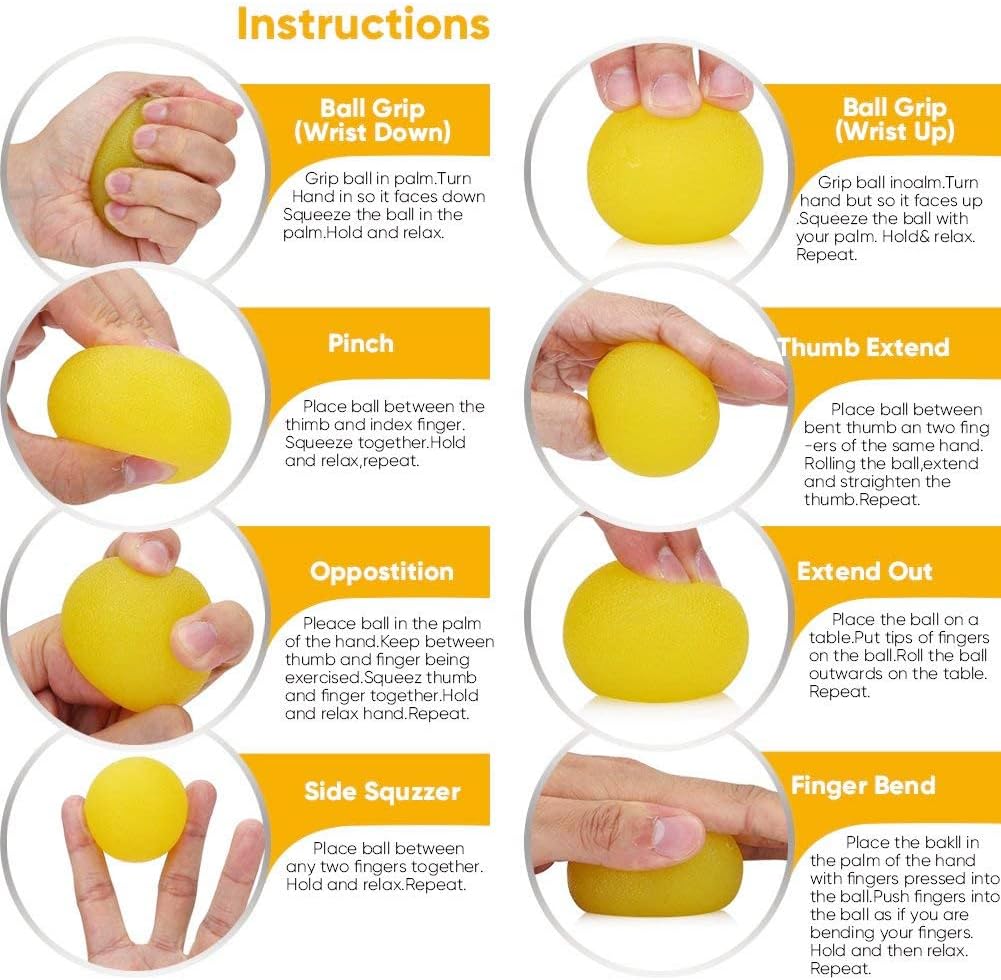 3 Resistance Hand Therapy Balls, Stress Relief Squeeze Balls for Physical Therapy