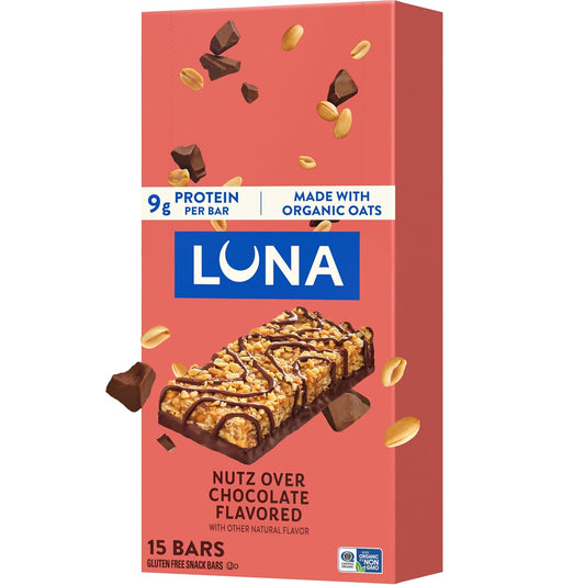 LUNA Bar Nutz Over Chocolate Flavor Gluten-Free Non-GMO 7-9g Protein Made with Organic Oats Low Glycemic