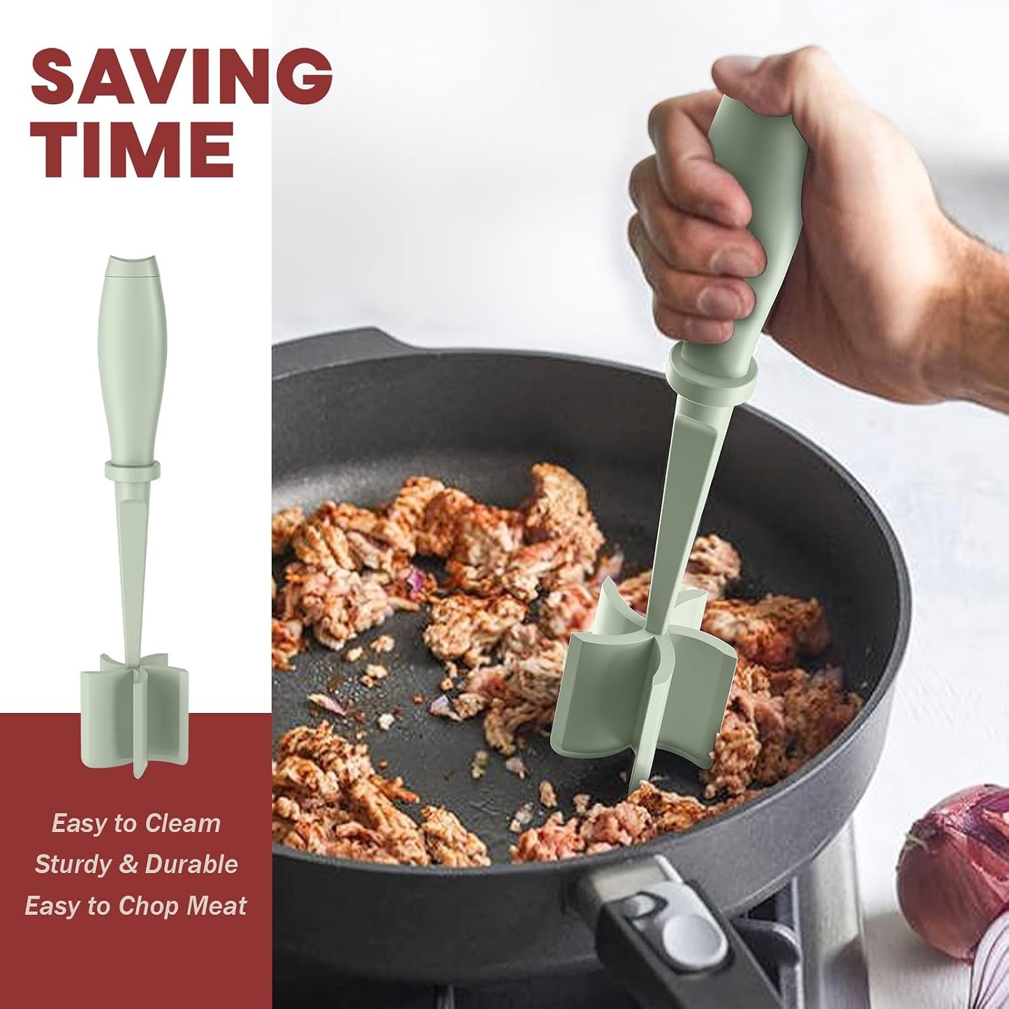 PGYARD Meat Chopper Hamburger Grinder, Kitchen Smasher for Ground Beef | Heat Resistant, 5 Blade, Burger Grinder Nylon Potato Mix Tool, Meat & Poultry Tenderizers, Dishwasher Safe, Green
