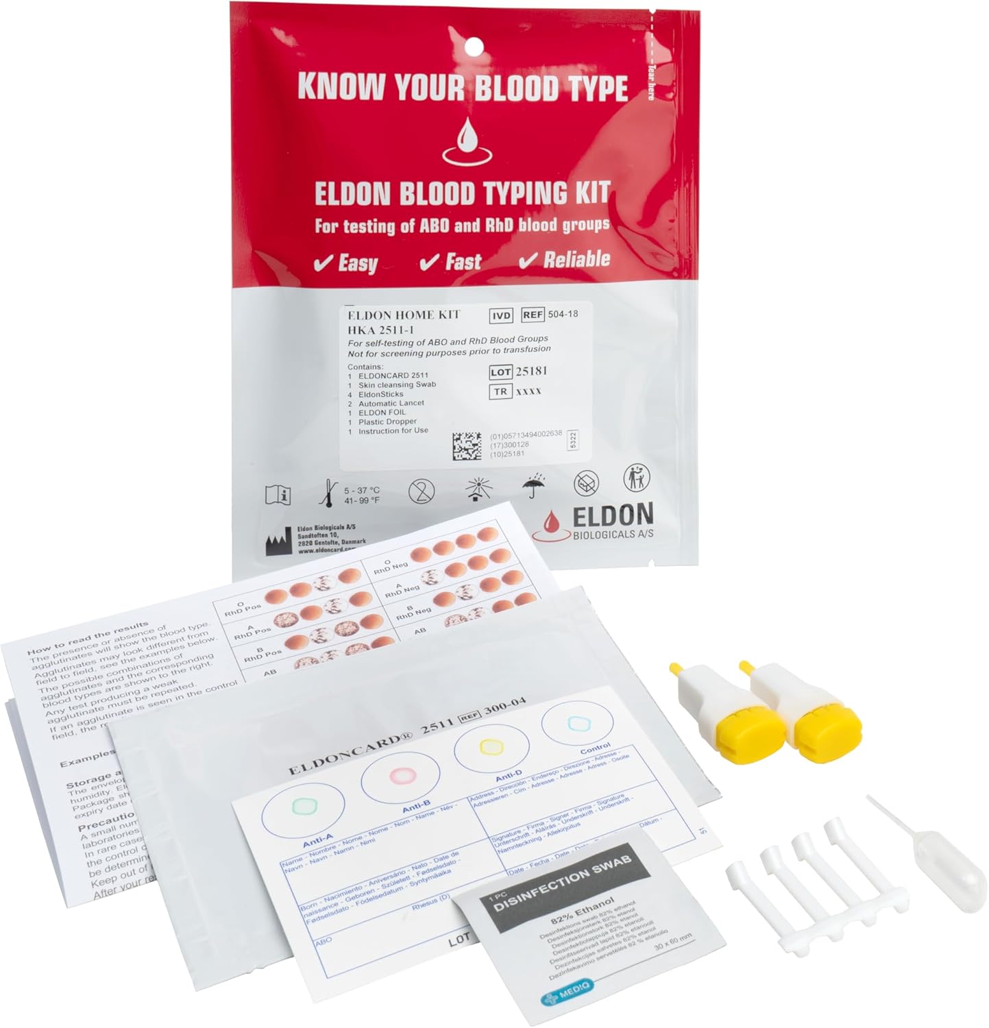 Eldoncard INC Blood Type Test Kit - Find Your A, B, O, AB & RH Blood Type