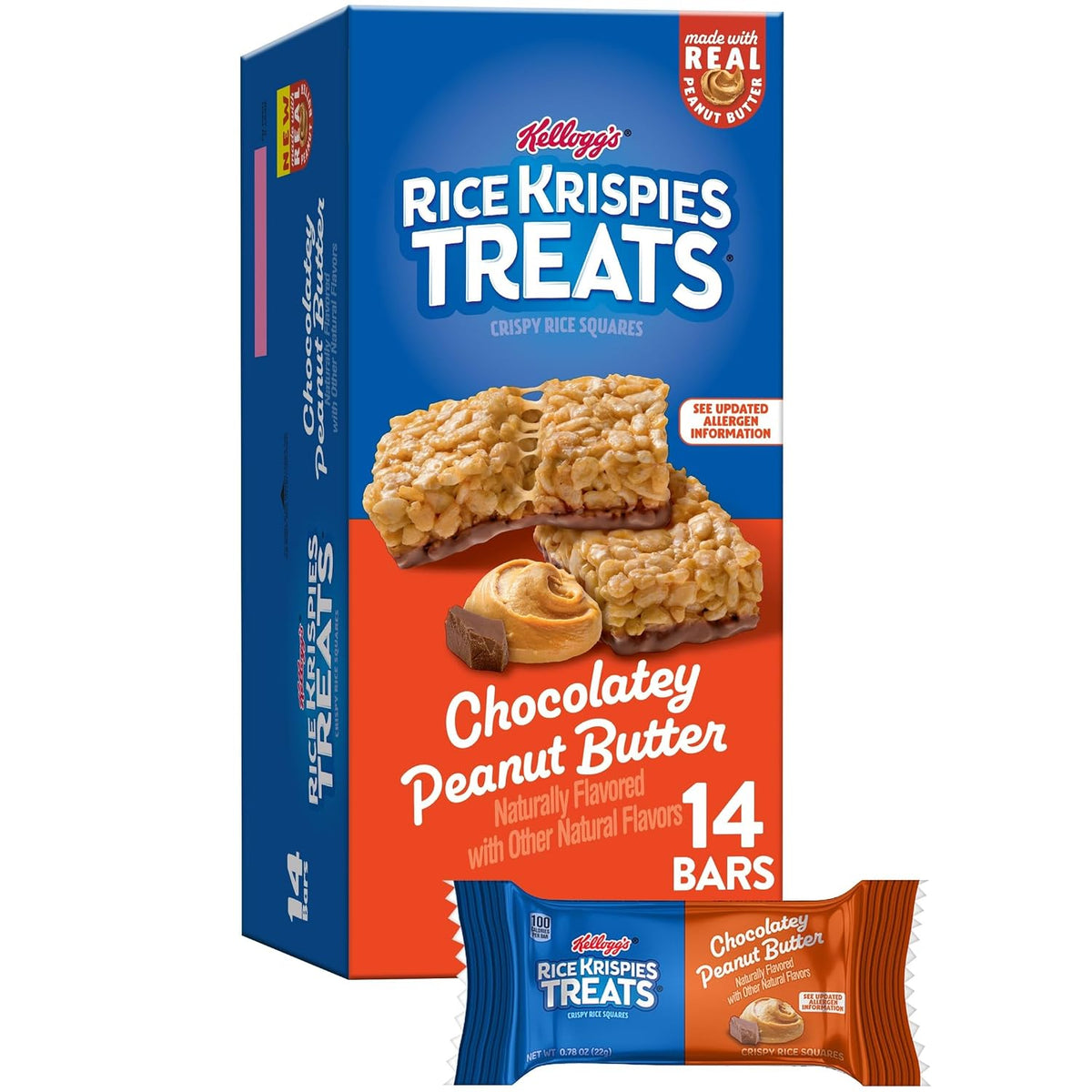 Rice Krispies Crispy Rice Squares, 10.8oz Box, 14 Count, Chocolatey Peanut Butter