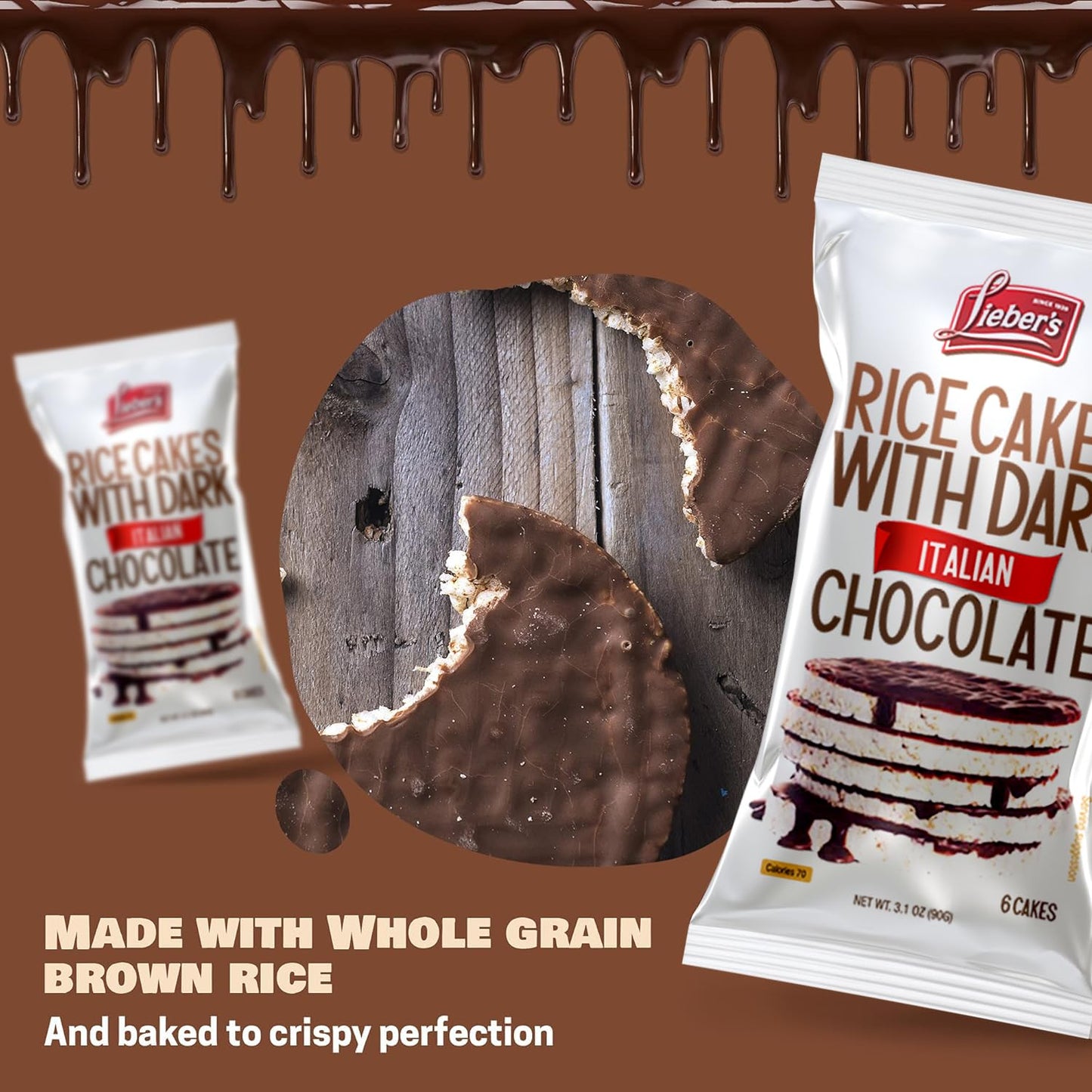 Dark Chocolate Rice Cakes, Kosher Certified, Dairy Free, Gluten Free Snack Pack Of 3