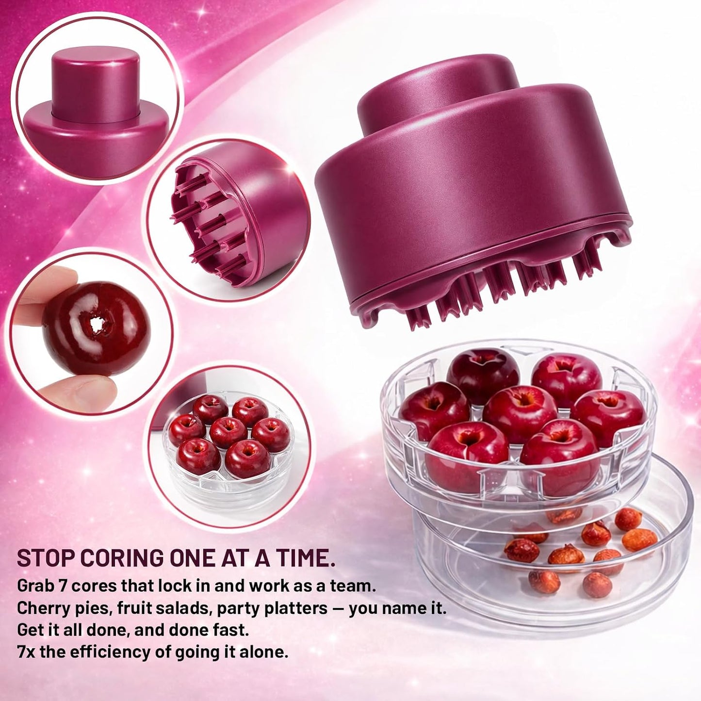 7 in 1 Cherry Pitter Tool for Multiple Cherries Seed Remover Quick and Effortless Removal Suitable for kitchen, Save Time & Space for Making Cherry Jam