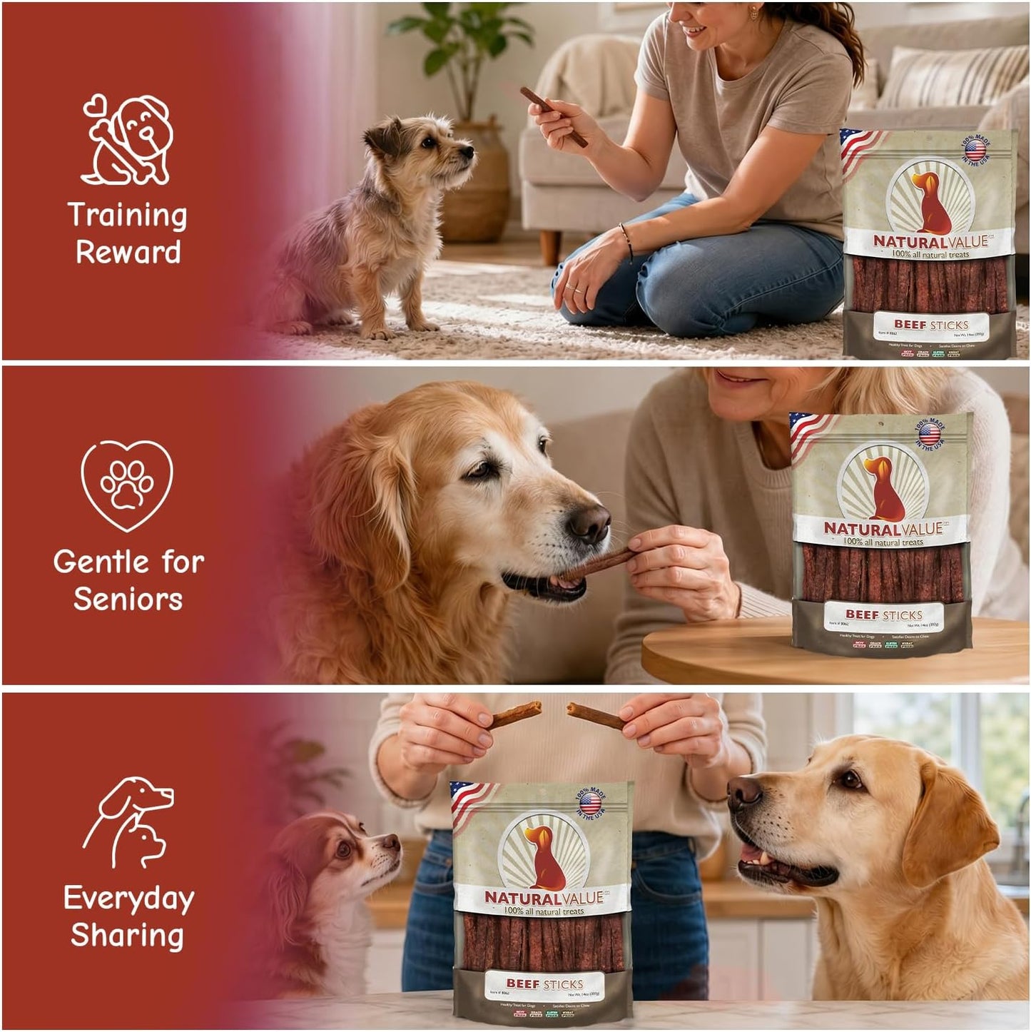 Loving Pets Natural Value Beef Sticks Soft Jerky Dog for Large Small Breeds