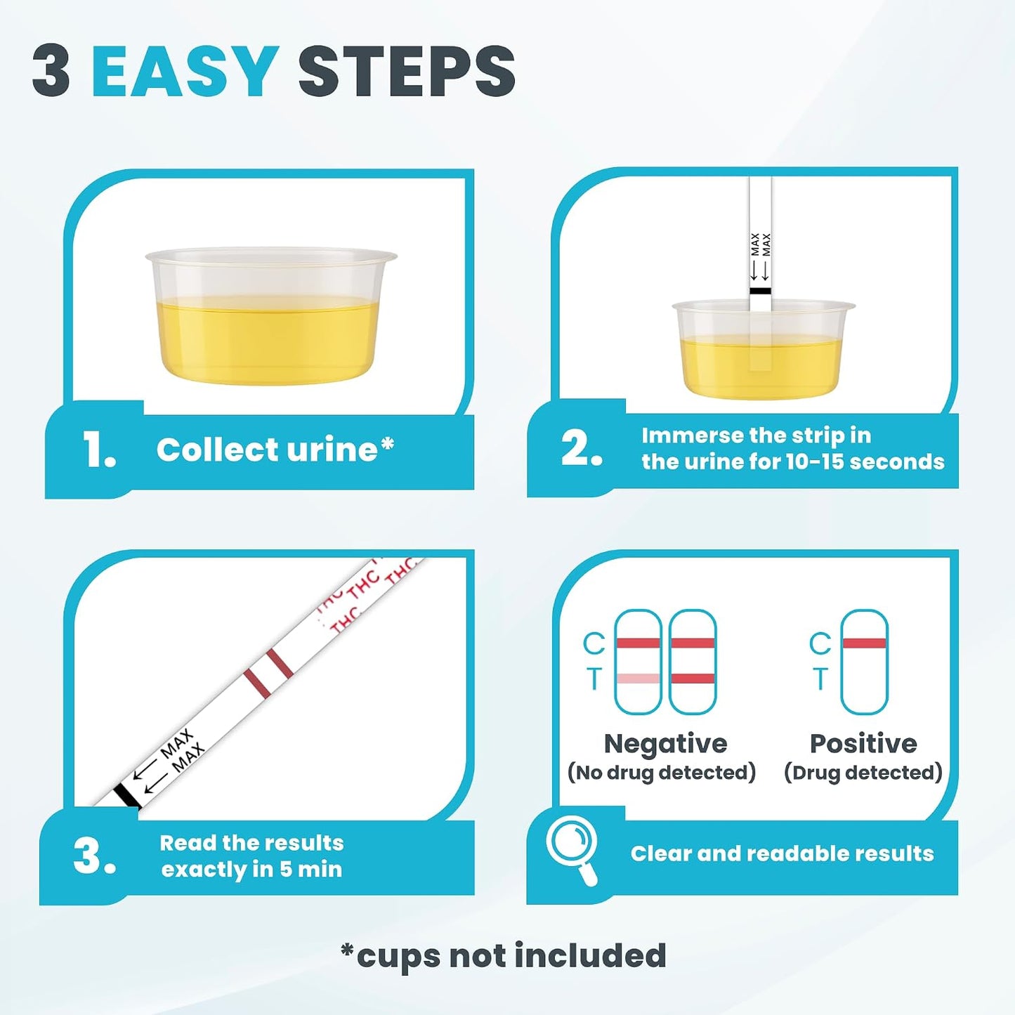Exploro THC Tests for Home Use, Marijuana Drug Test Kit for Urine, 15 Pack, 50 ng/ml Cutoff Level