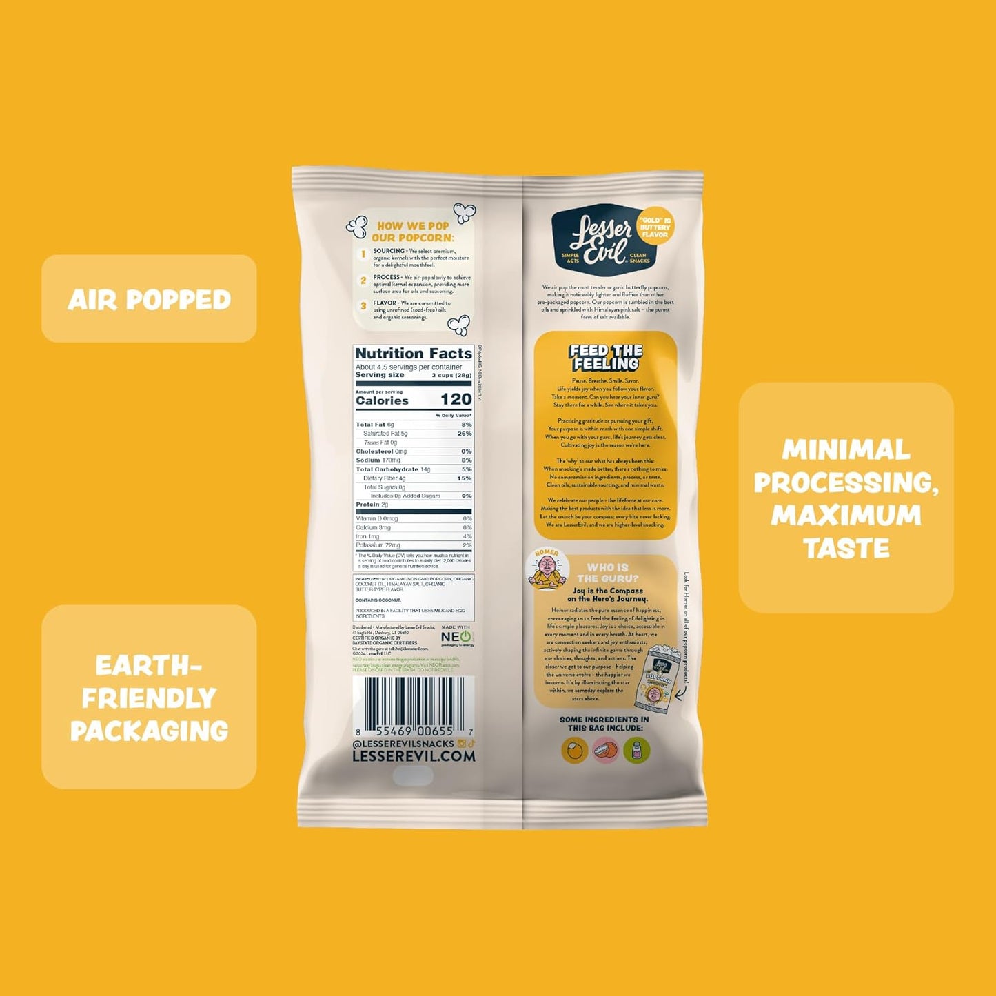 Organic Popcorn in 3 Pack, 4.6 Oz Each, Minimally Processed, No Vegetable Oil