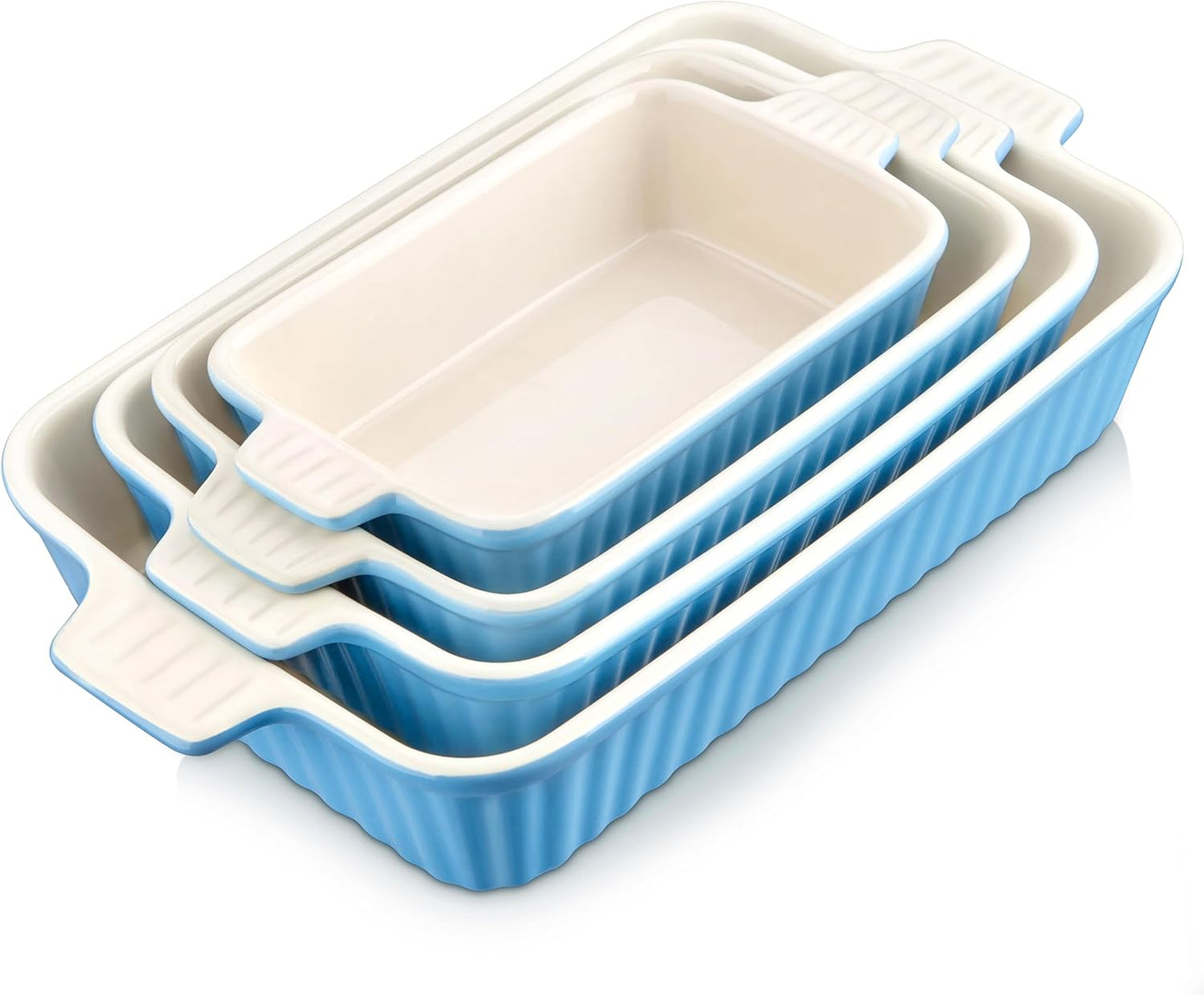 MALACASA Casserole Dishes for Oven, Ceramic Baking Dishes Set of 4, White | Rectangular Deep Lasagna Pans with Handles for Roasting Vegetable, Cake, Durable Bakeware, Wedding Gift(9.4/11.1/12.2/14.7")