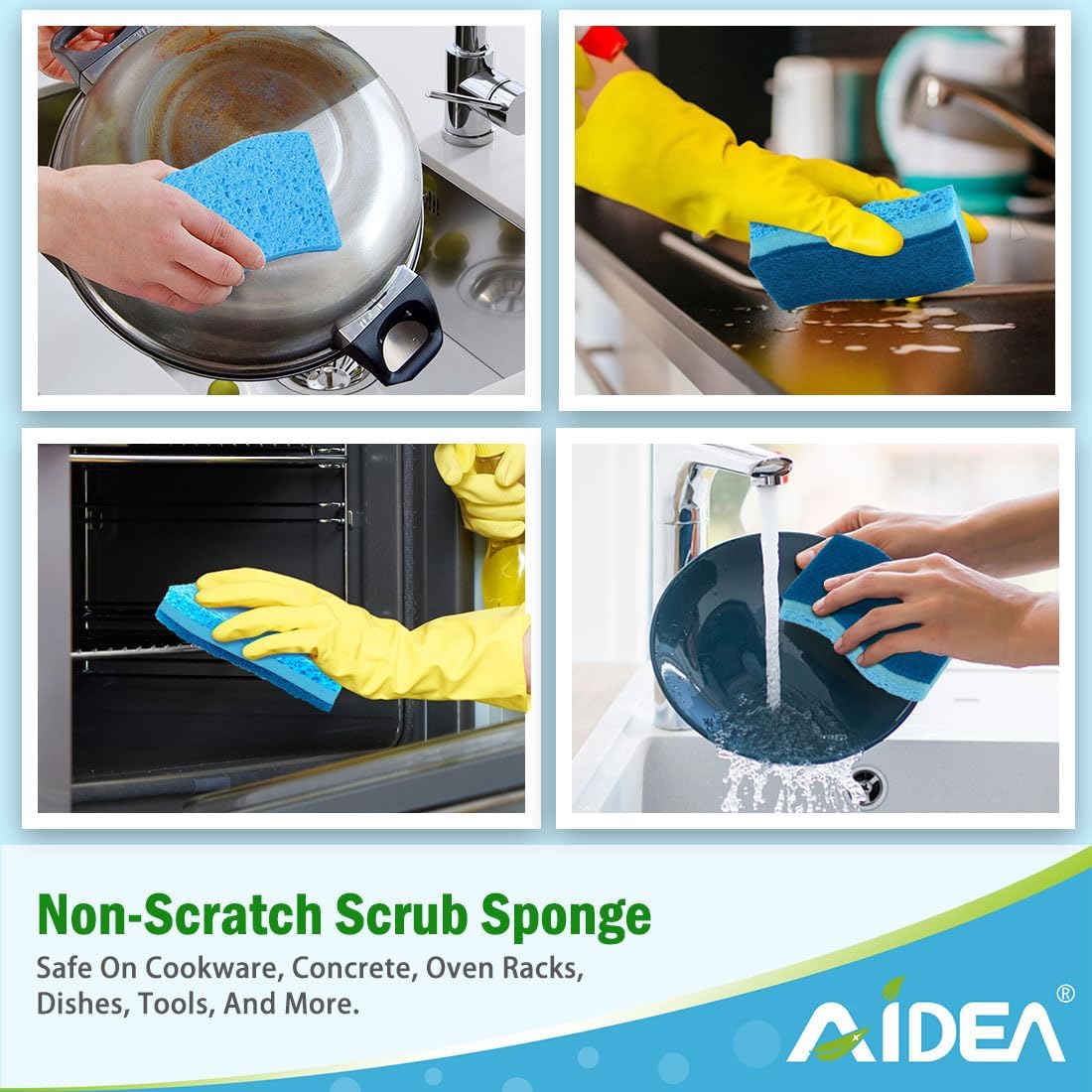 AIDEA Sponges Kitchen-24Count, Non-Scratch Scrub Sponge, Sponge for Dishes | Kitchen Sponges for Non-Stick Cookware, Cleans Fast Without Scratching, Cleaning Power for Kitchen, Bathroom, Household