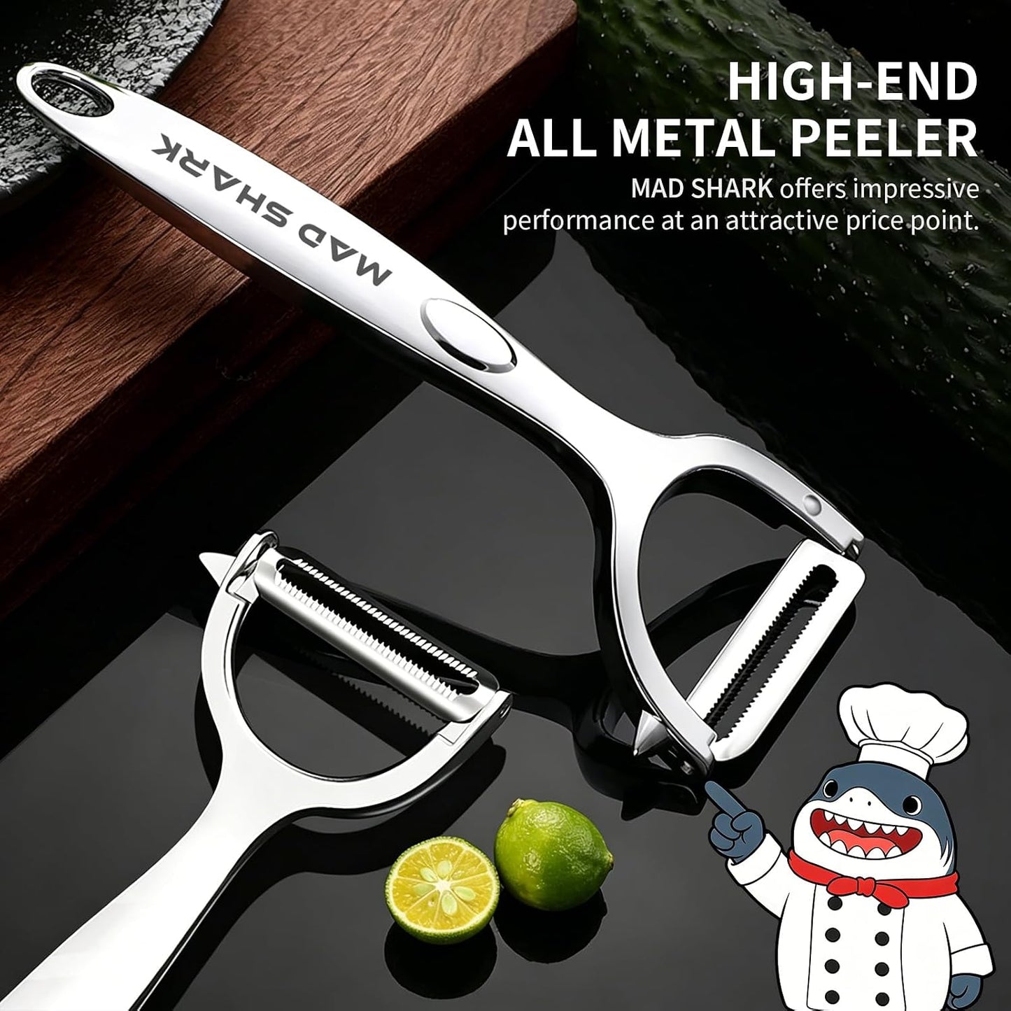 MAD SHARK Vegetable Peeler,Ultra Sharp Y Serrated Blade Peelers for Kitchen | Y Shaped Peeler Rust-proof Stainless Steel,Non-slip Ergonomic Grip,Easy Clean for carrots, potatoes, apples, fruits & veggies