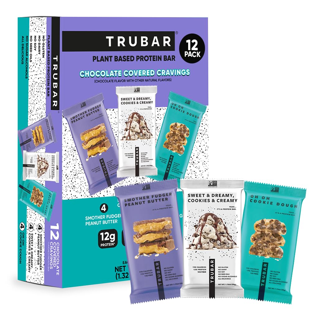 TRUBAR Vegan Protein Bar Variety Pack, Assorted Flavors, 12 CT