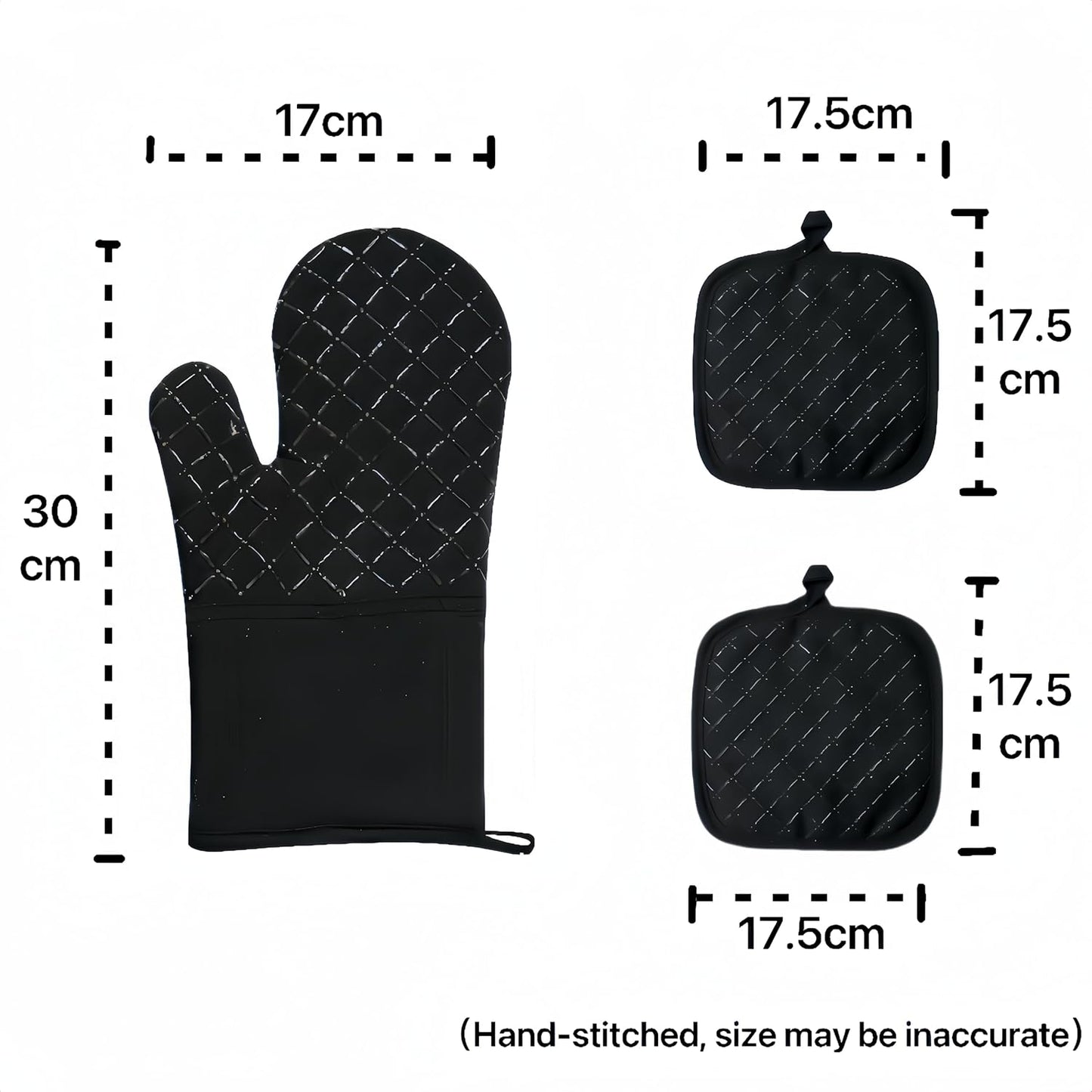 Oven Mitts and Pan Racks 4-Piece Set, Extended Kitchen Oven Mitts and Pan Racks, Heat Resistant 500 °F, Silicone Non-Slip Surface for Baking and Cooking (Black)