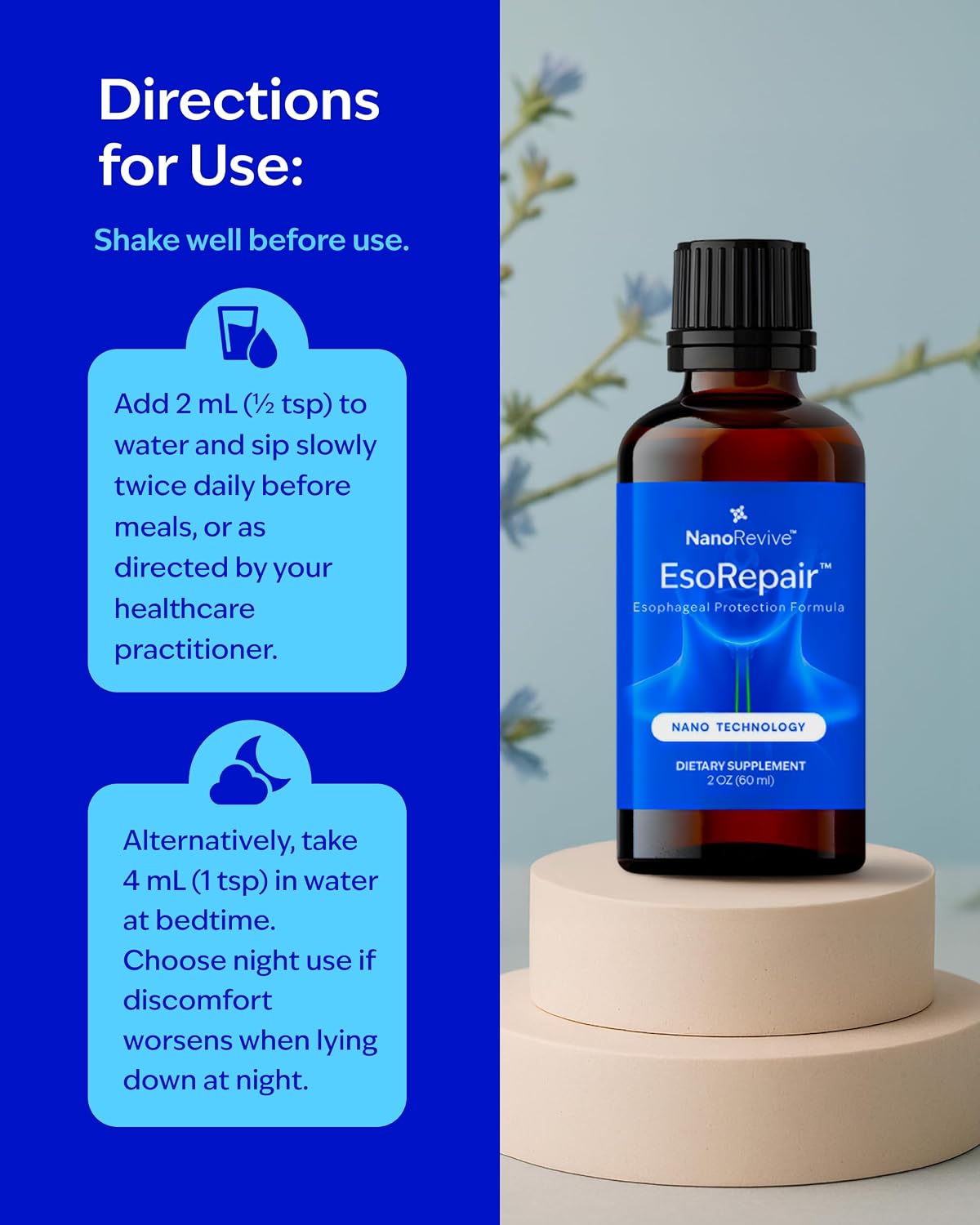 EsoRepair Nano Esophageal & Stomach Health Supplements for Men & Women - Digestive Comfort - Slippery Elm Bark, Zinc L-Carnosine & Aloe Vera Extract - Non-GMO & Dairy Free