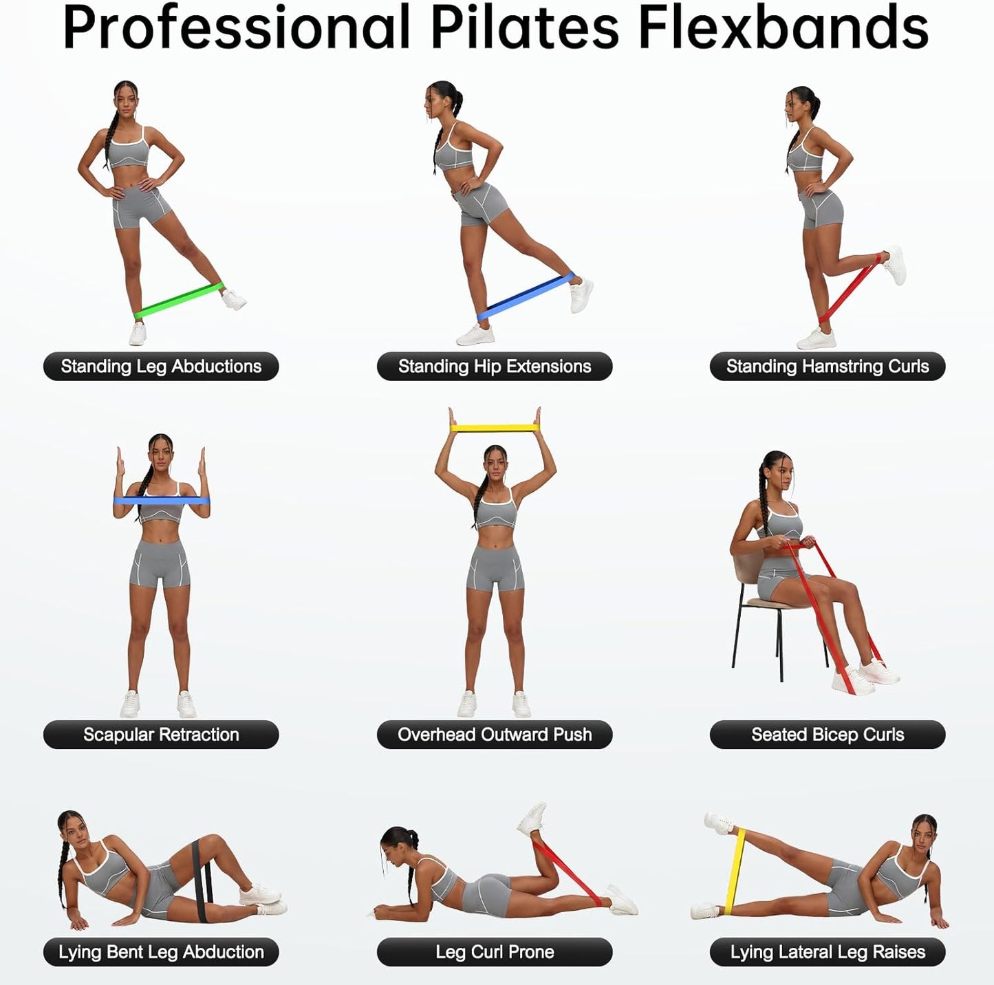 5-Pack Resistance Bands for Strength Training, Stretching, Pilates & Yoga