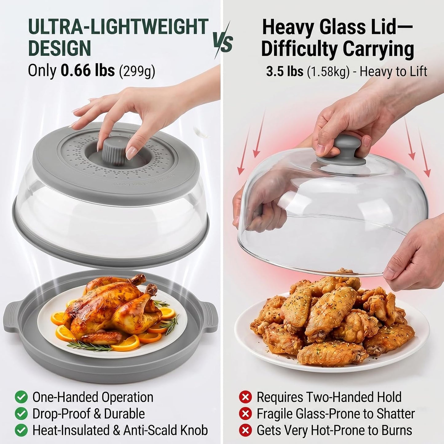 Microwave Splatter Cover for Food with Anti-Scald Base Plate and Handles, Large BPA-Free Silicone Vented Collapsible Guard Lid, Kitchen Essential Gadget for Meal Prep, 10.7 Inch(gray)