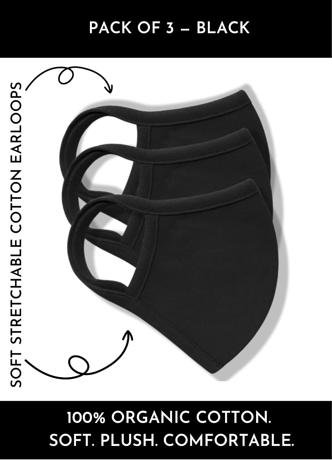 Cotton Face Masks - Premium Organic Cotton, Reusable Washable Soft Cloth 3/6 Pk