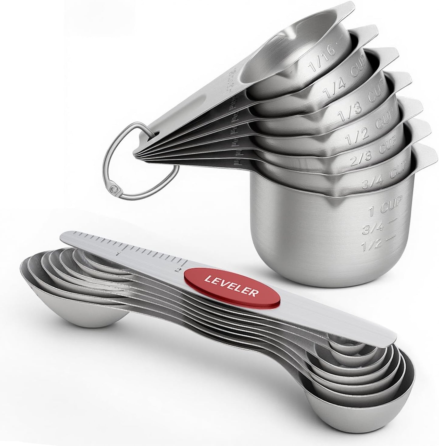 ChefAide Pack of 8 Stainless Steel Magnetic Measuring Spoons Set, Dual Sided, Stackable, Adjustable Teaspoon and Tablespoon Measure Spoon with Leveler, Kitchen Gadgets Set 5