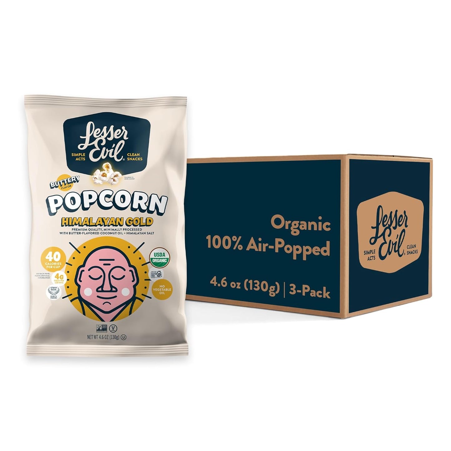 Organic Popcorn in 3 Pack, 4.6 Oz Each, Minimally Processed, No Vegetable Oil