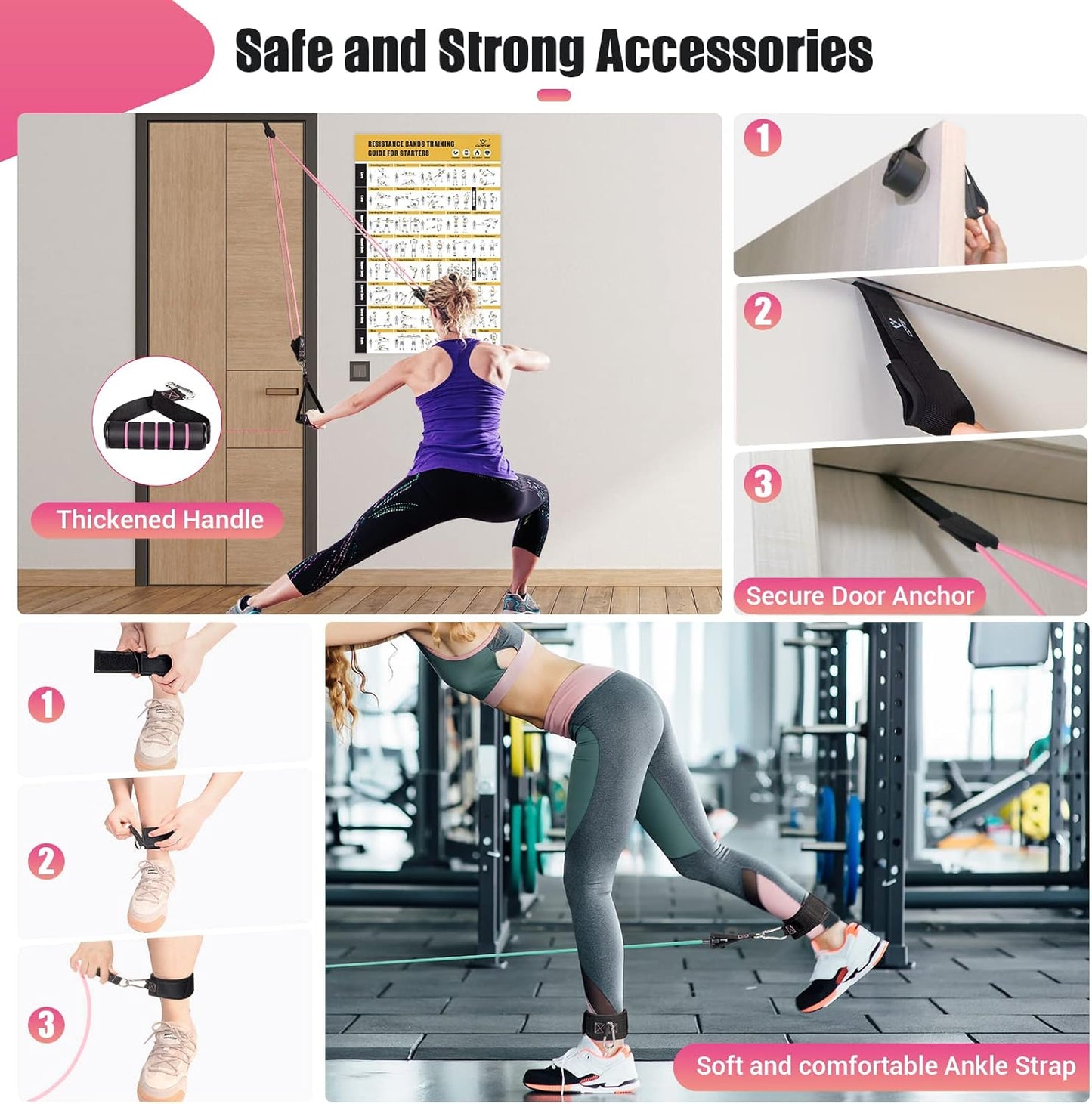 Resistance Bands with Handles for Women, 5 Level Exercise Bands
