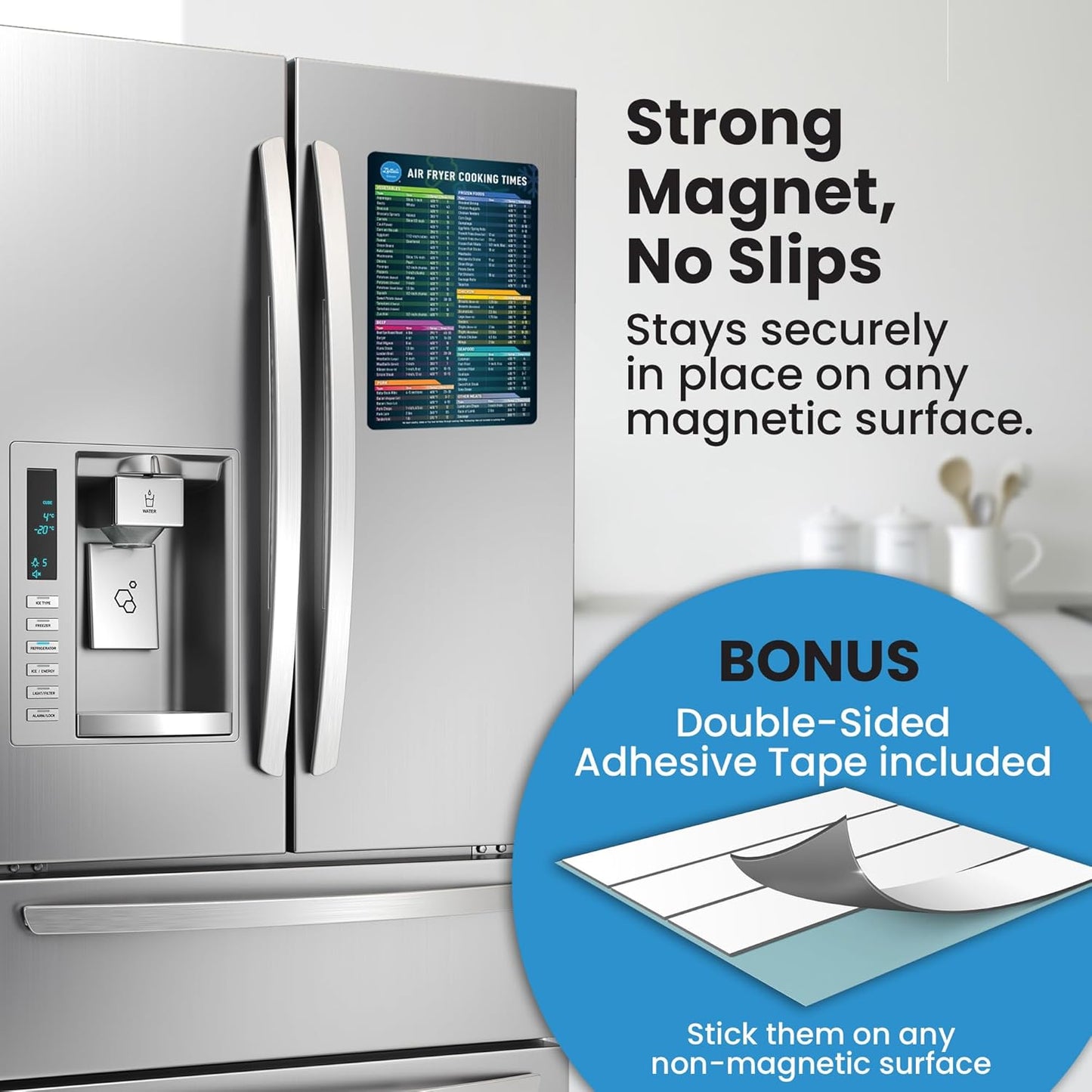 Lotteli Kitchen Air Fryer Magnetic Cheat Sheet Set, Black | Cooking Times & Temperature Guide Magnet for 100+ Foods - Air Fryer Accessories - Cook Perfectly, No Guessing