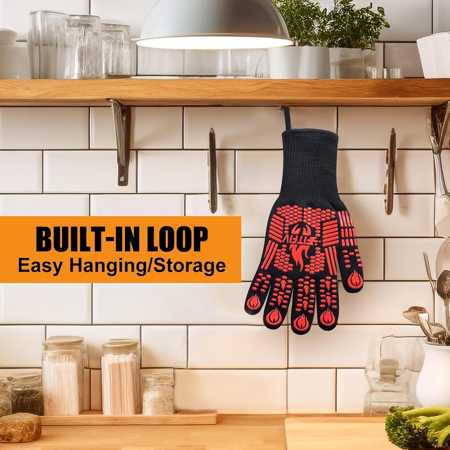 BBQ Gloves, Oven Gloves, 1472°F Extreme Heat Resistant Barbecue Gloves, Silicone Non-Slip Oven Mitts, Kitchen for Cooking, Grilling, and Baking