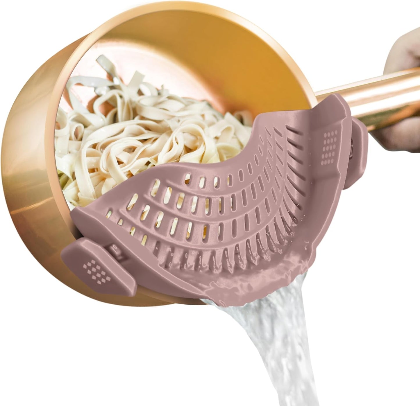 AUOON Clip On Strainer Silicone for All Pots, Standard 8.86 x 3.55in, Black | Food-grade BPA-free, Fits Pots Pans Bowls, Dishwasher Safe, for Pasta Noodles Vegetable Fruits, Space-saving Kitchen Gadget