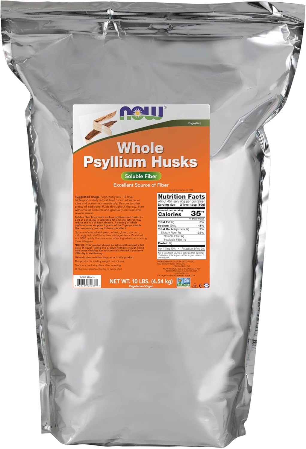 NOW Foods Supplements, Whole Psyllium Husks, Non-GMO Project Verified, Soluble Fiber, 16-Ounce