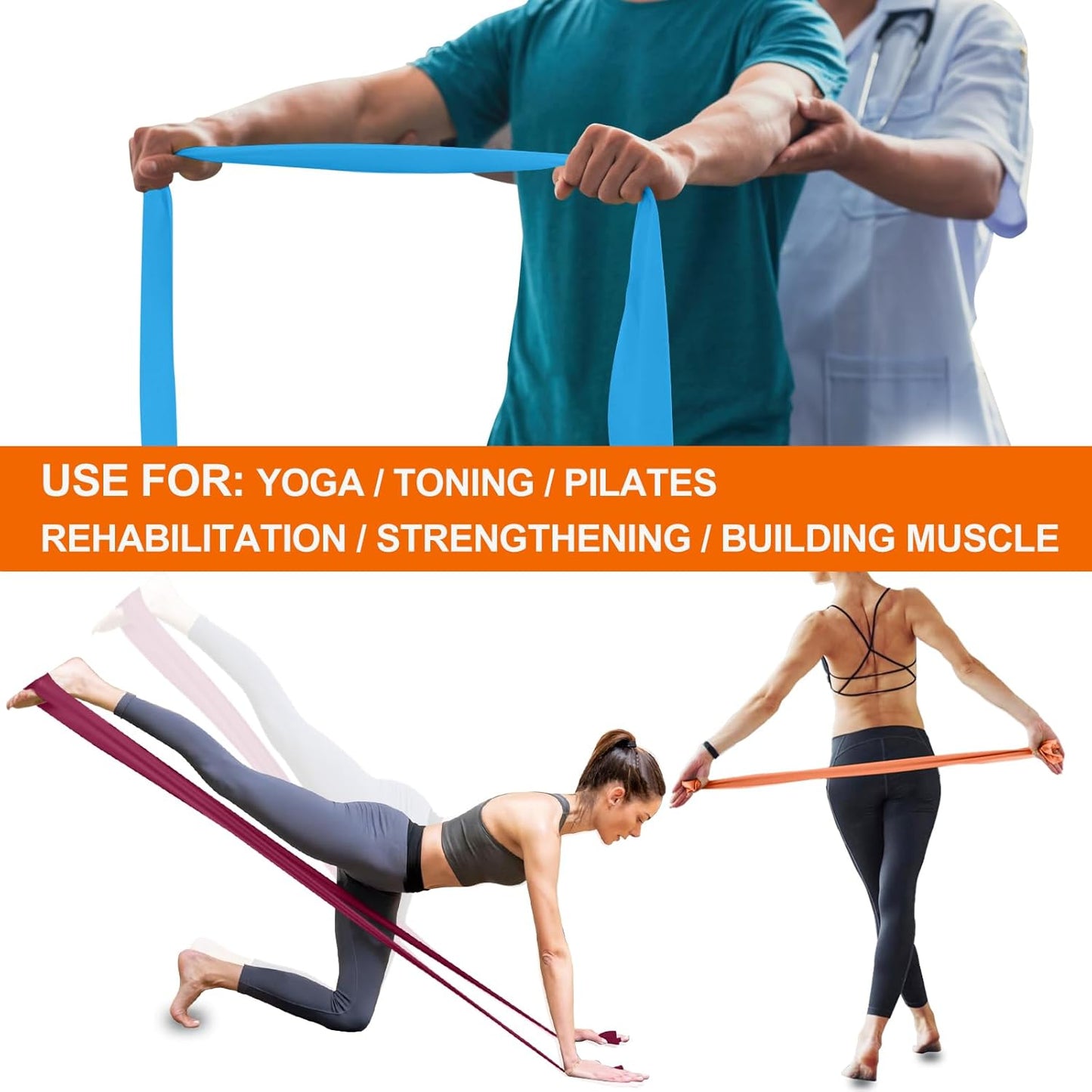 A AZURELIFE Resistance Bands - Latex-Free Exercise Bands for Strength Training, Yoga, Rehab