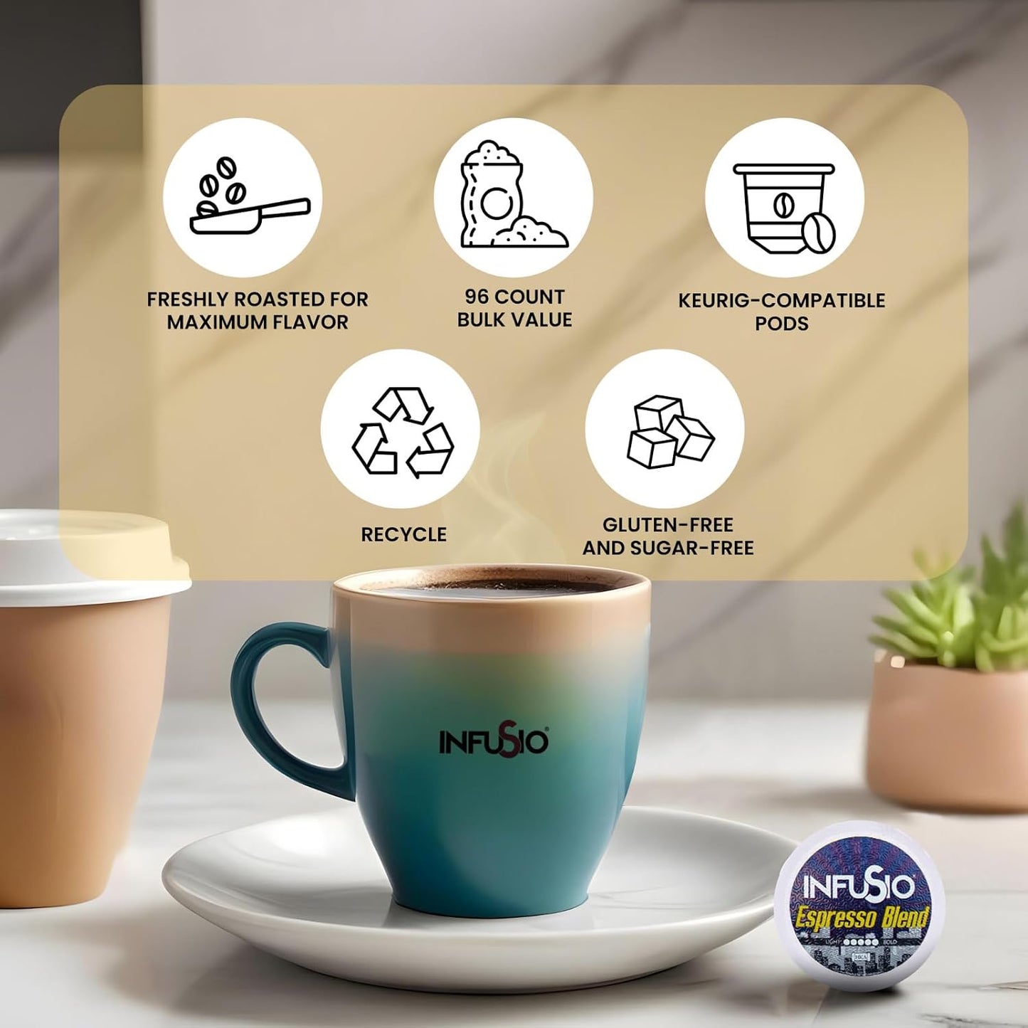 InfuSio Coffee Pods Variety Pack, 96 Count, 12 Blends, Compatible with Keurig K-Cup 2.0 Brewers