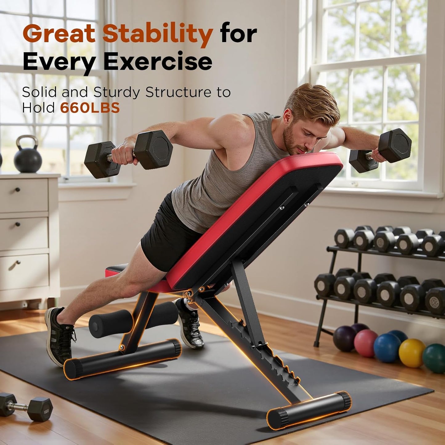 NICEPEOPLE Adjustable Weight Bench for Home Gym, 660LBS Capacity