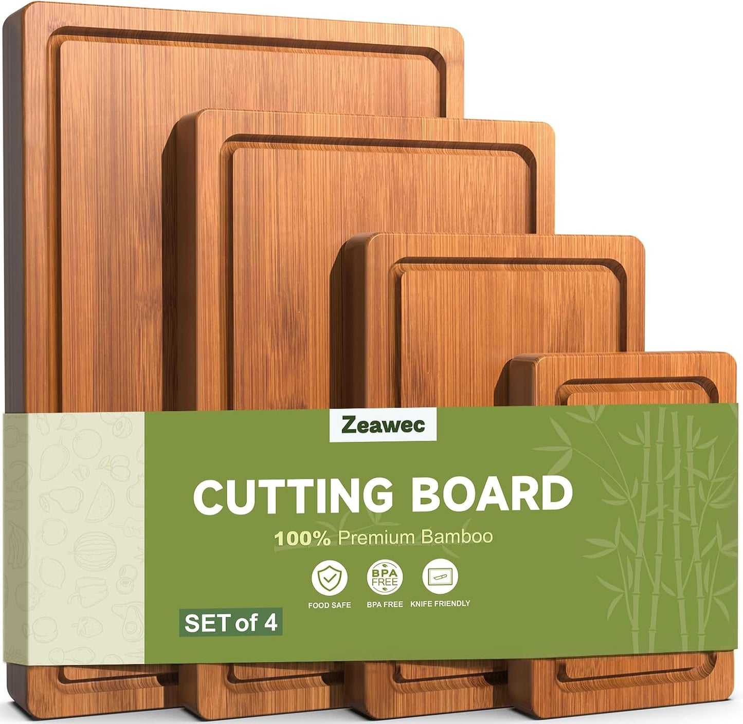 3-Piece Set Deep-Carbonized Bamboo Cutting Board for Kitchen - Crack-Resistant Wood Chopping Boards with Deep Juice Grooves, Pre-Oiled Butcher Block for Meat, Vegetables & Cheese, Carbonized