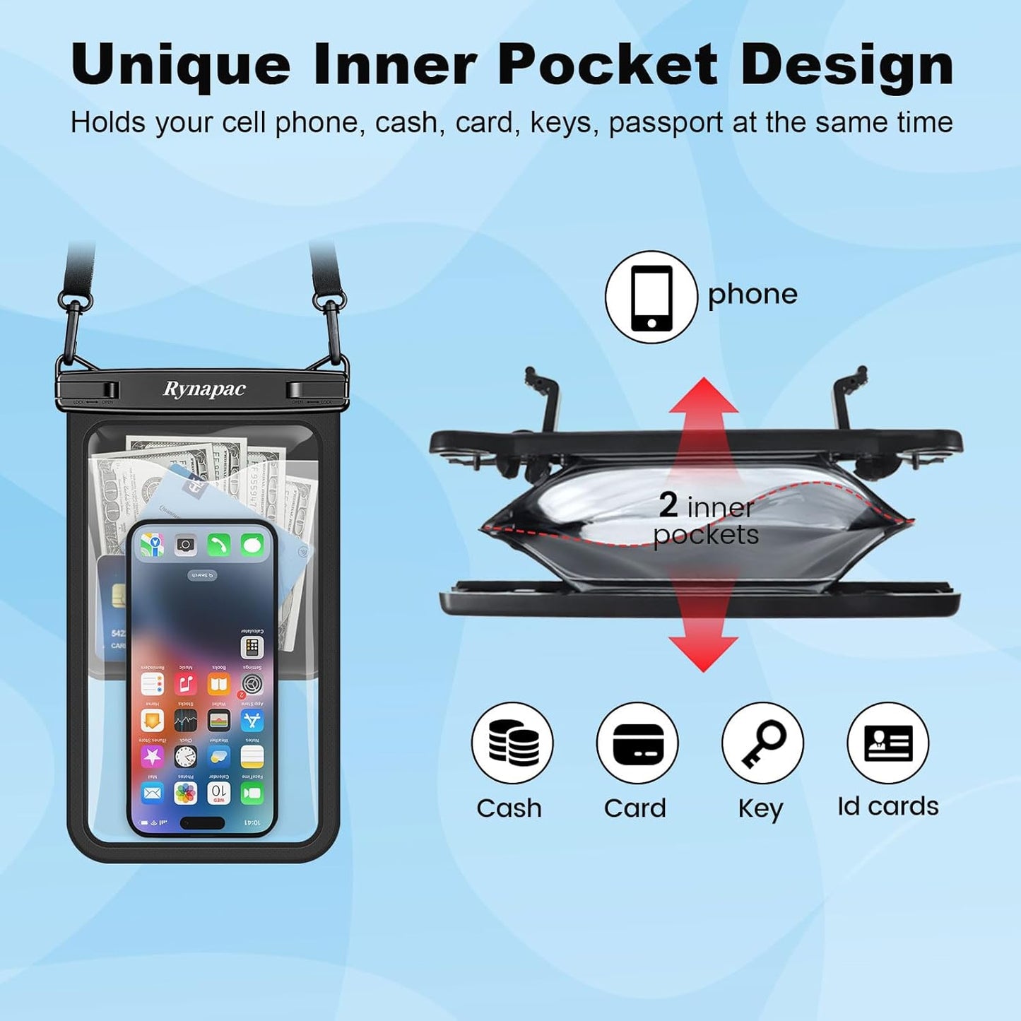 [Up to 10"] Large Waterproof Phone Pouch Bag - 2 Pack IPX8 Waterproof Phone Case for iPhone 17 16 15 Pro Max Galaxy S25 S24 Ultra, Touchscreen & Underwater Photography, Beach Cruise Travel Essentials